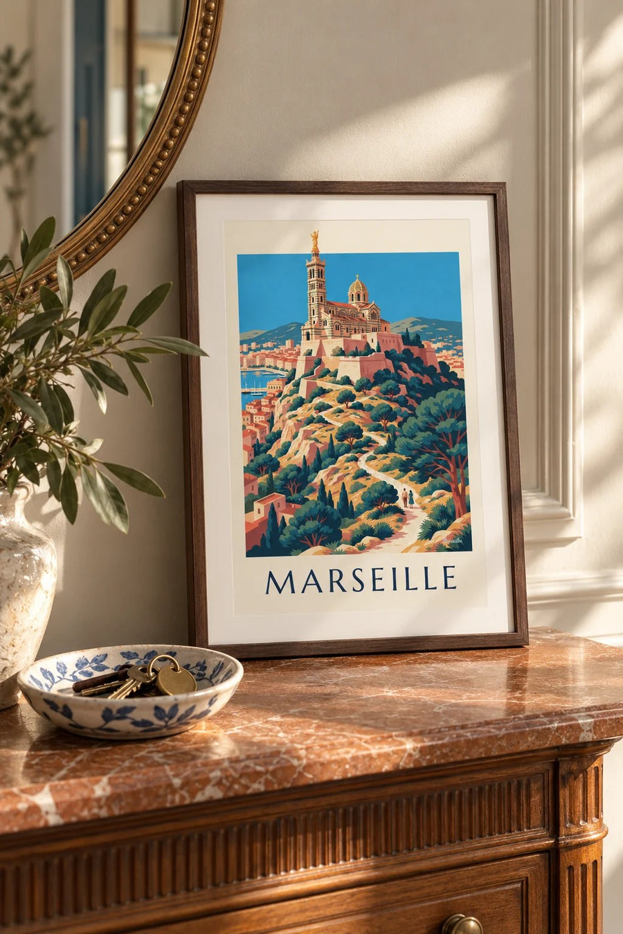 Plakat Notre-Dame-de-la-Garde o zachodzie słońca : mały format A4 w ramie