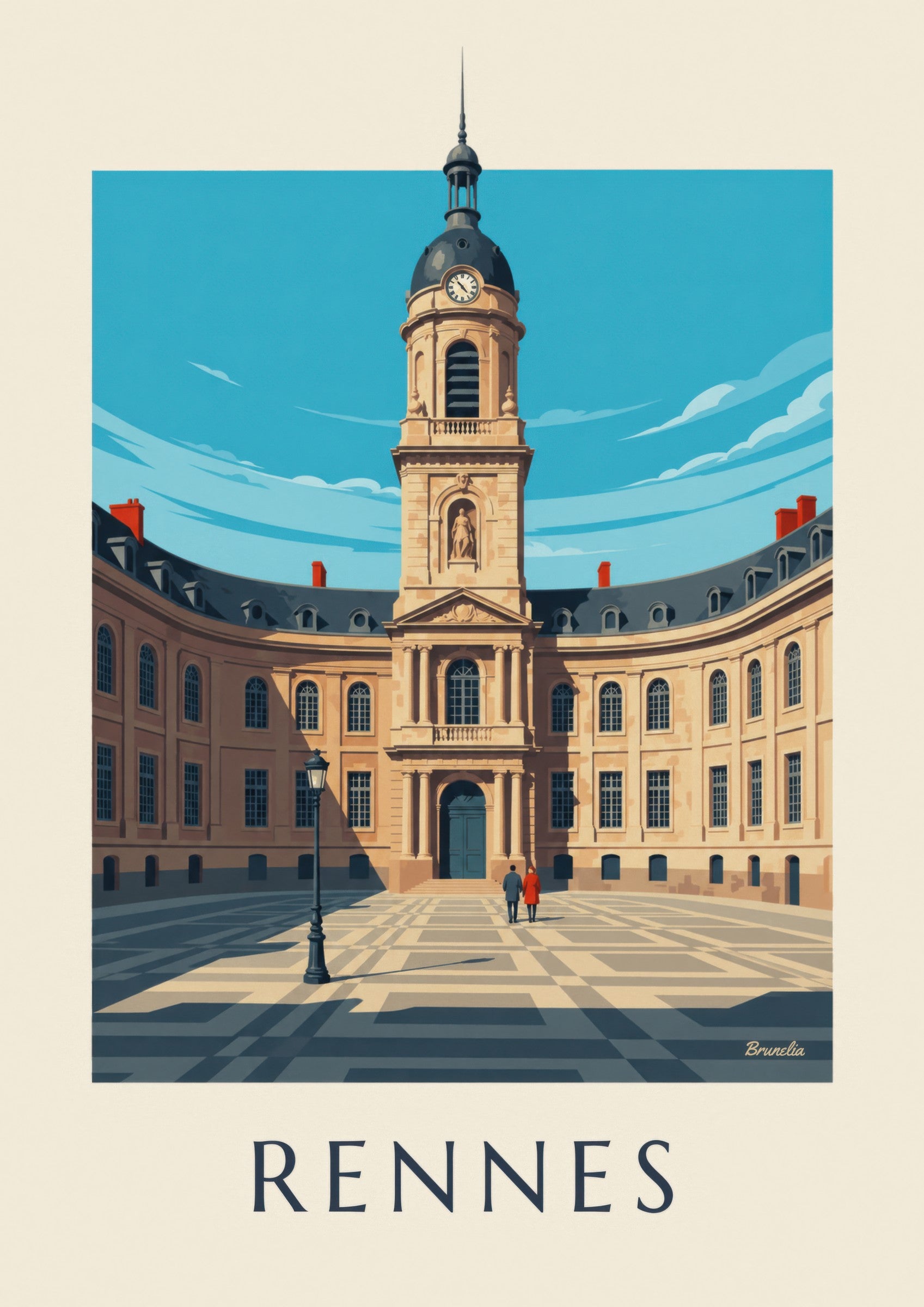 Affiche Rennes hôtel de ville et tour de l'horloge: zbliżenie szczegółu