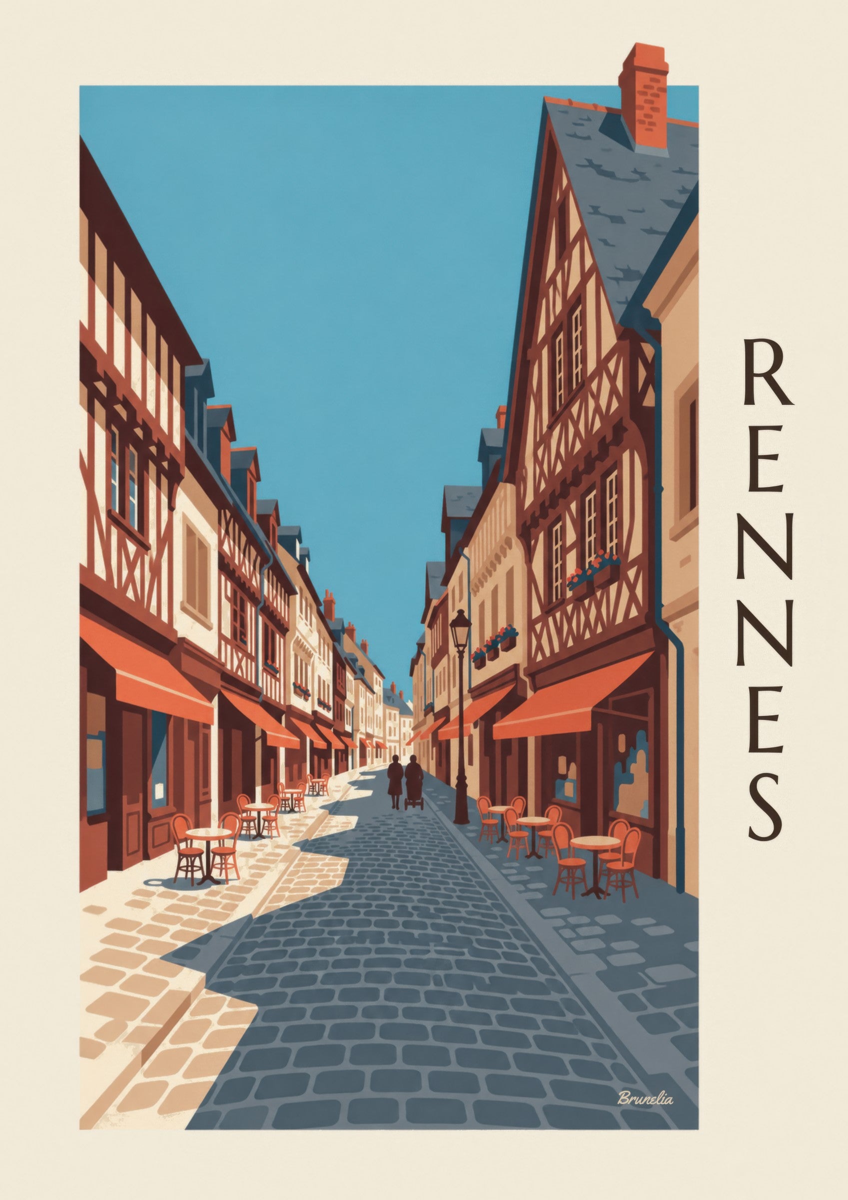Affiche Rennes rue Saint-Georges et maisons à pans de bois: zbliżenie szczegółu