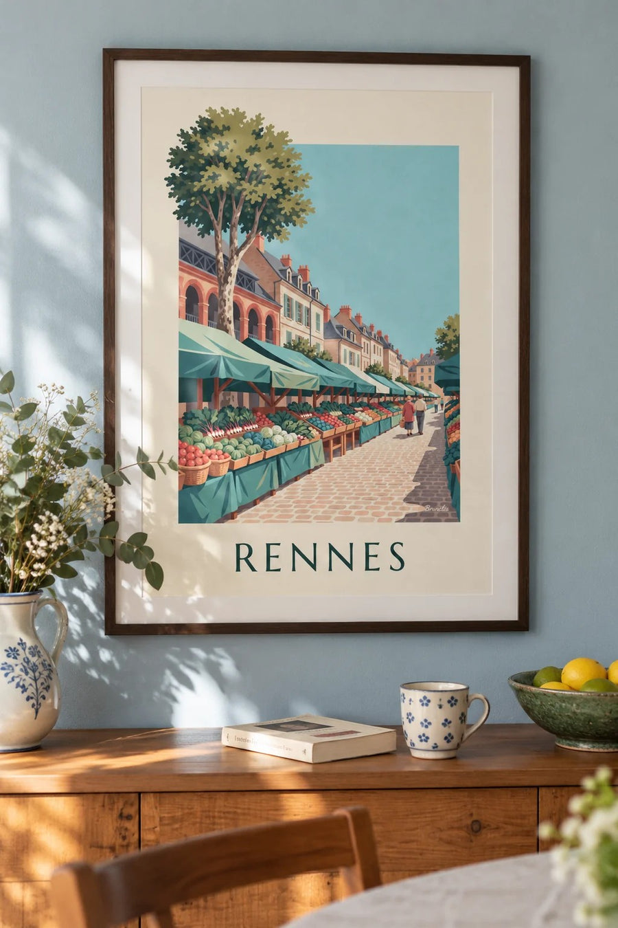 Affiche marché des Lices à Rennes : encadrée au mur