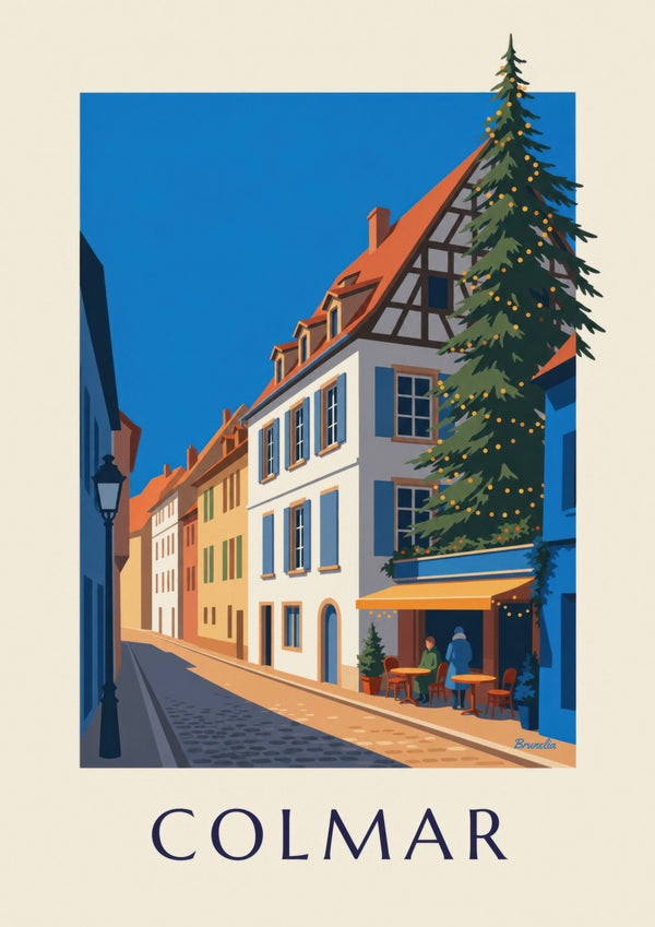 Plakat rozświetlonego świątecznego Colmar, dzielnica Poissonnerie