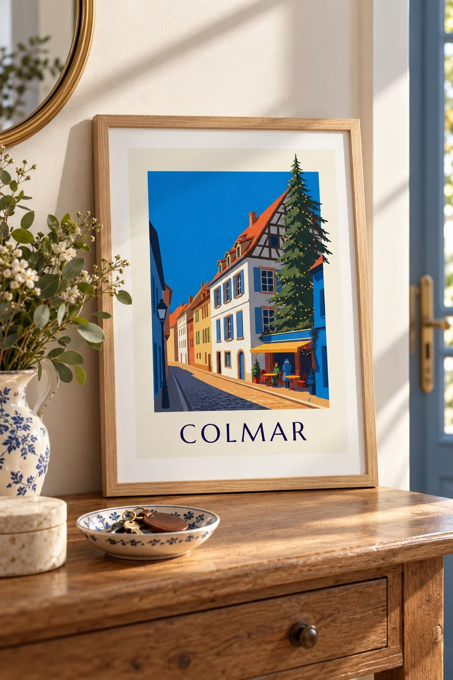 Plakat rozświetlonego świątecznego Colmar, dzielnica Poissonnerie : mały format A4 w ramie
