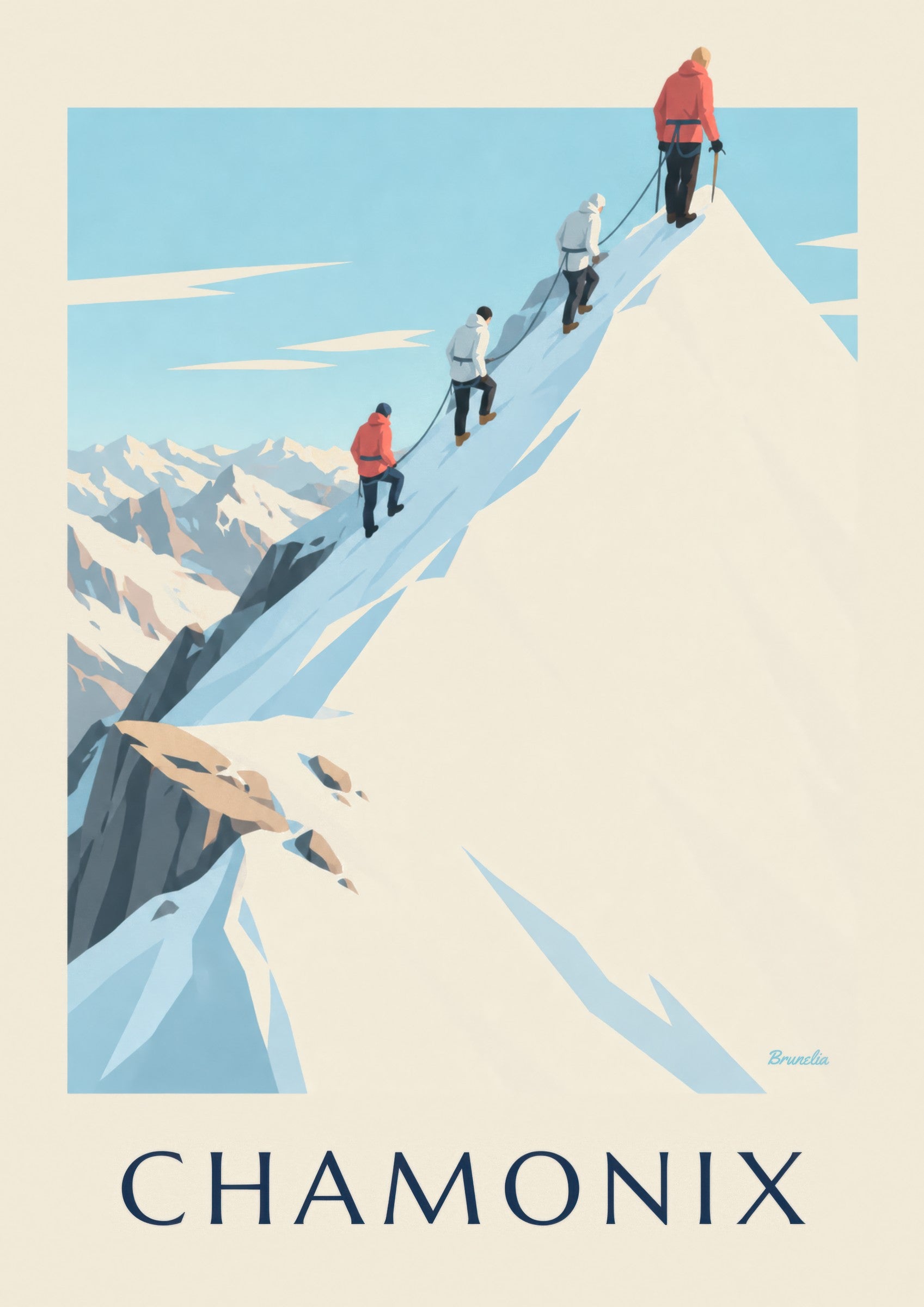 Plakat alpinistów na grani Aiguille du Midi: zbliżenie szczegółu