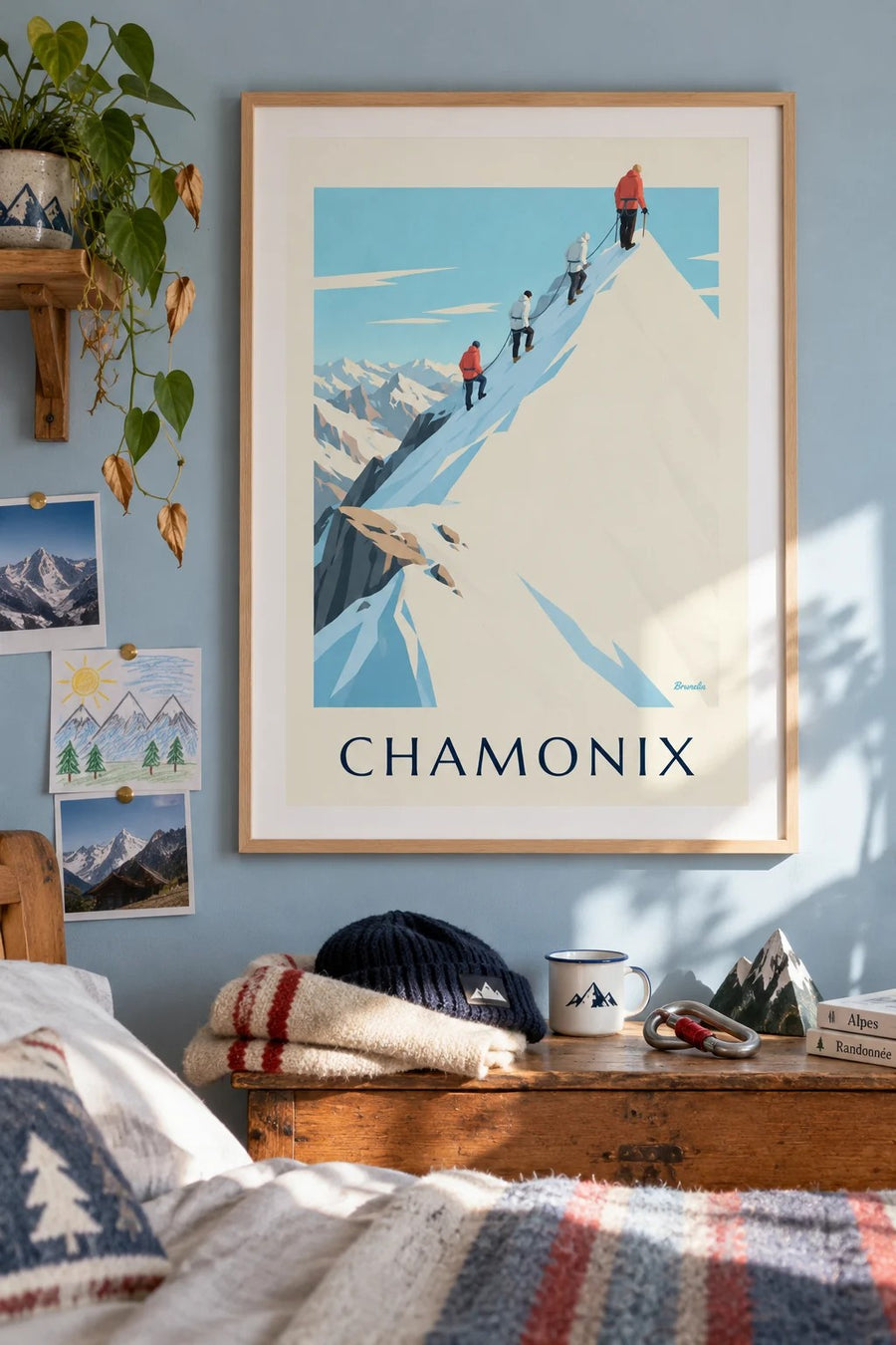 Plakat alpinistów na grani Aiguille du Midi : w ramie na ścianie