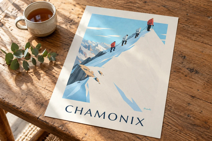 Plakat alpinistów na grani Aiguille du Midi : na stole