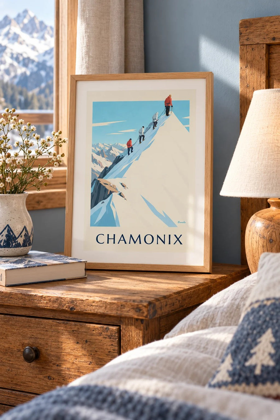 Plakat alpinistów na grani Aiguille du Midi : mały format A4 w ramie