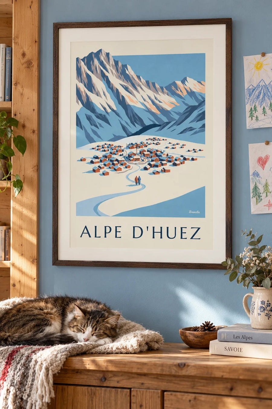 Plakat Alpe d'Huez widzianego z Pic Blanc zimą : w ramie na ścianie