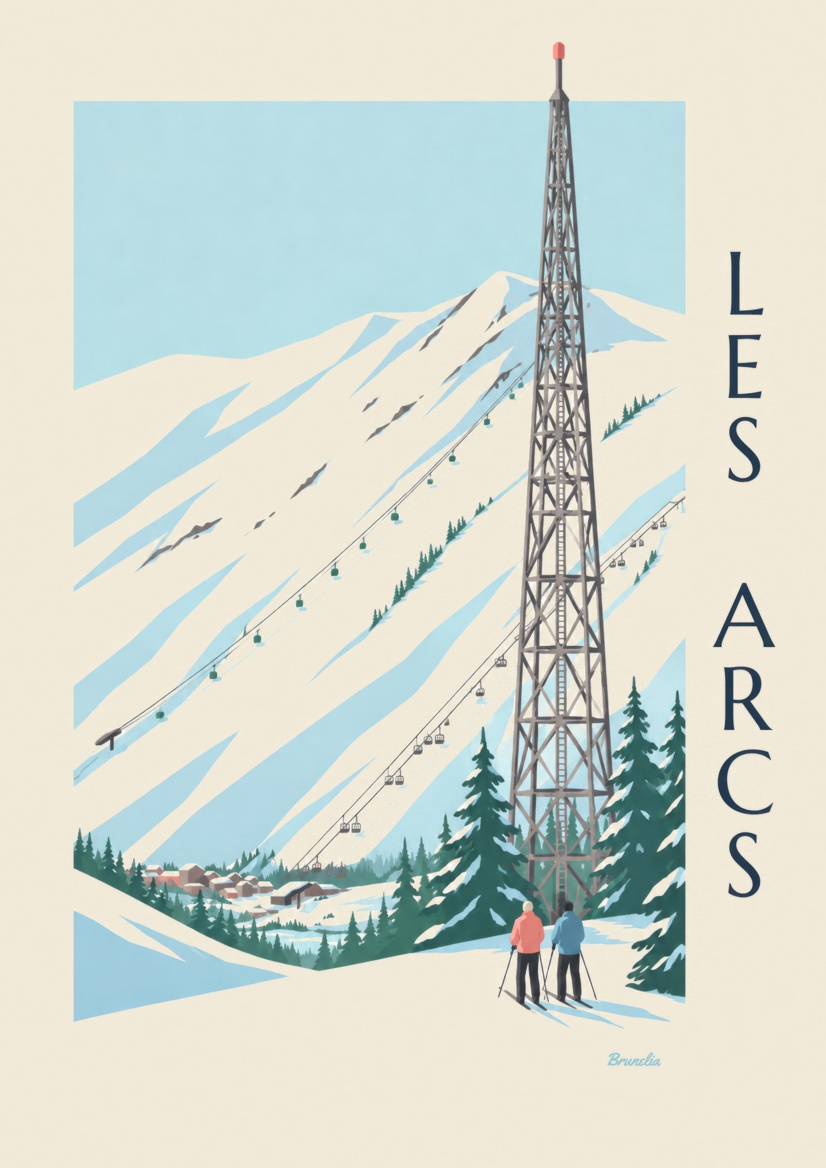 Affiche Les Arcs, Arc 1600 et ses pistes: zbliżenie szczegółu