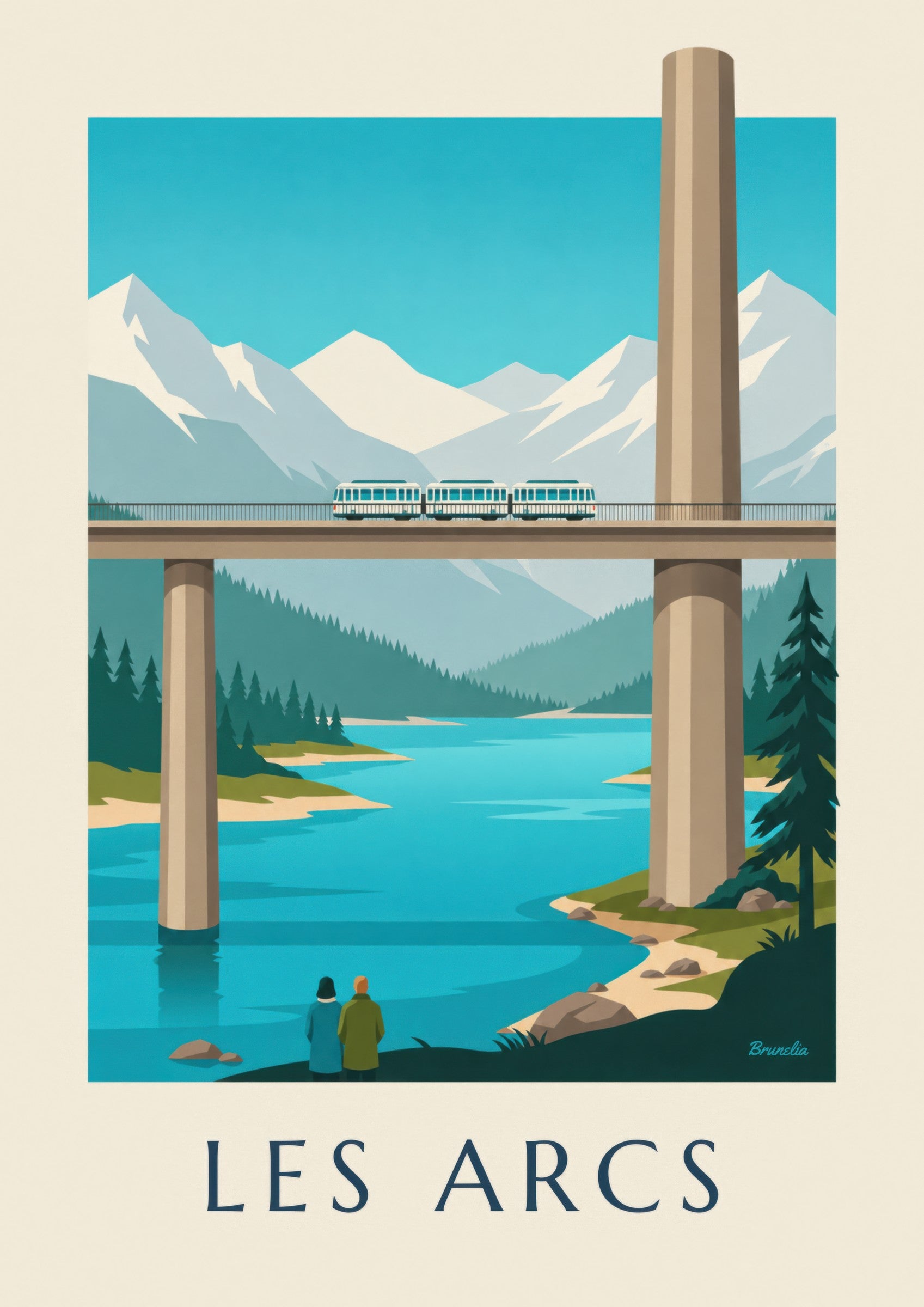 Affiche Les Arcs, funiculaire sur viaduc: zbliżenie szczegółu