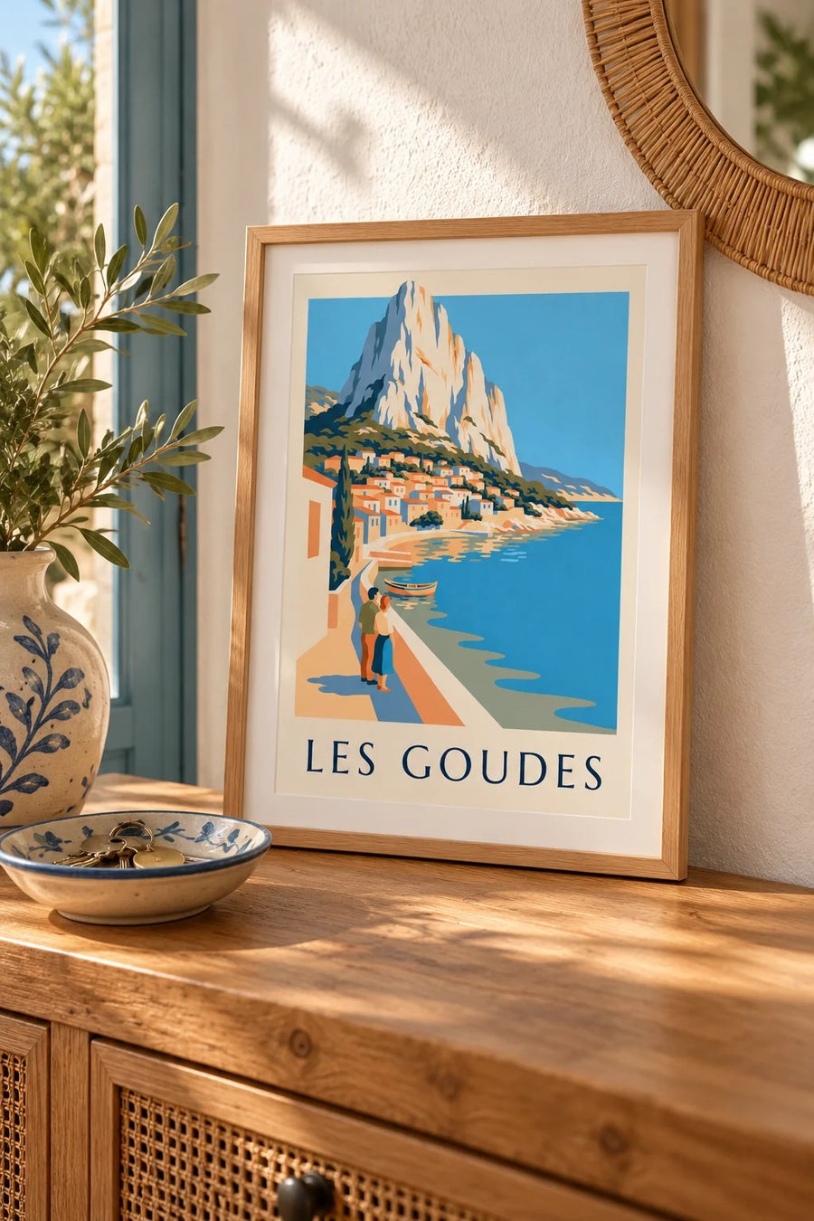 Affiche Les Goudes vue de la mer : petit format A4 encadré