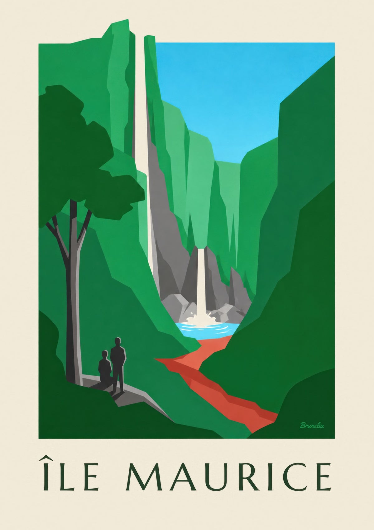 Plakat Mauritiusa, wodospad Chamarel (tytuł ÎLE MAURICE)