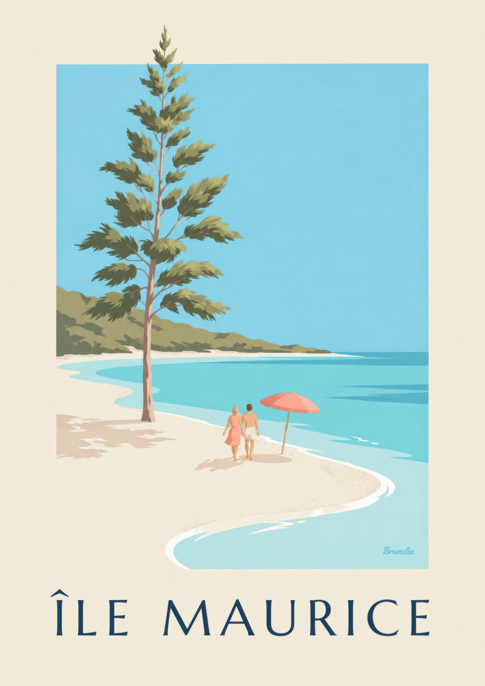 Plakat Mauritius, plaża Blue Bay (tytuł ÎLE MAURICE): zbliżenie szczegółu