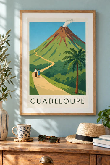 Plakat Gwadelupa, wulkan La Soufrière : w ramie na ścianie
