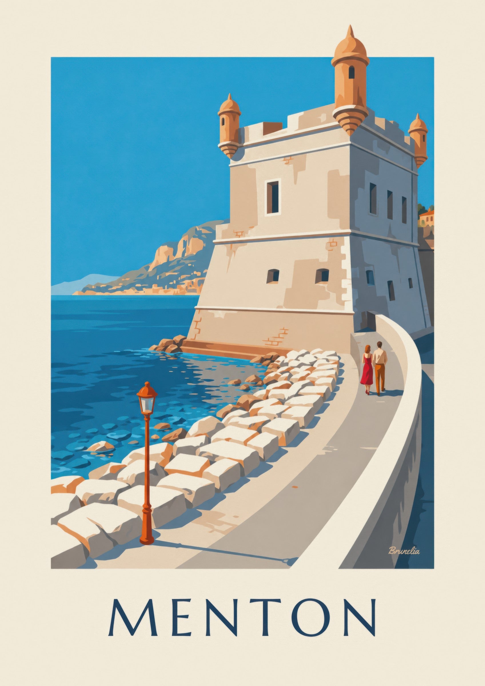 Plakat Bastionu starego portu w Menton nad morzem: zbliżenie szczegółu