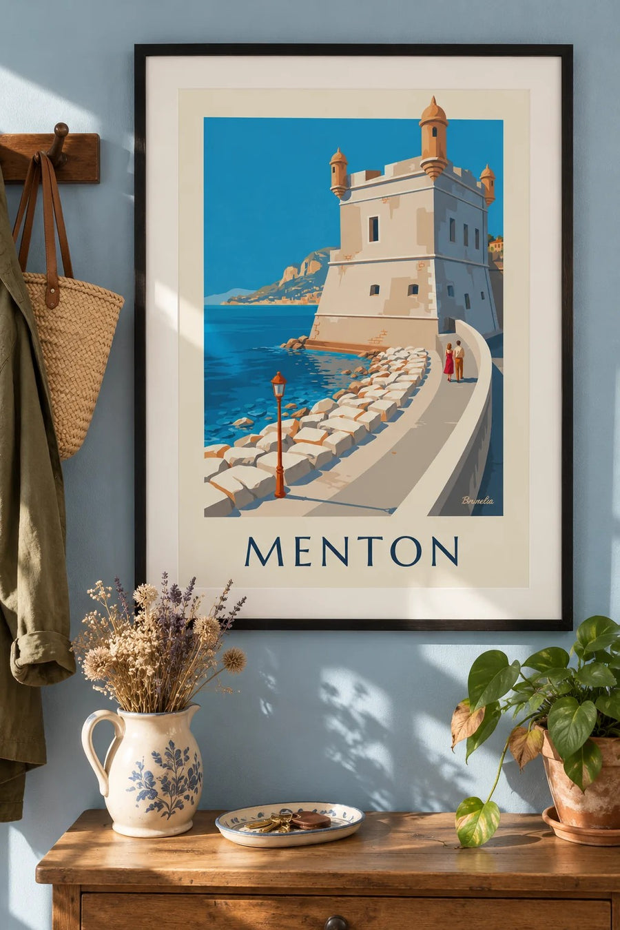 Plakat Bastionu starego portu w Menton nad morzem : w ramie na ścianie