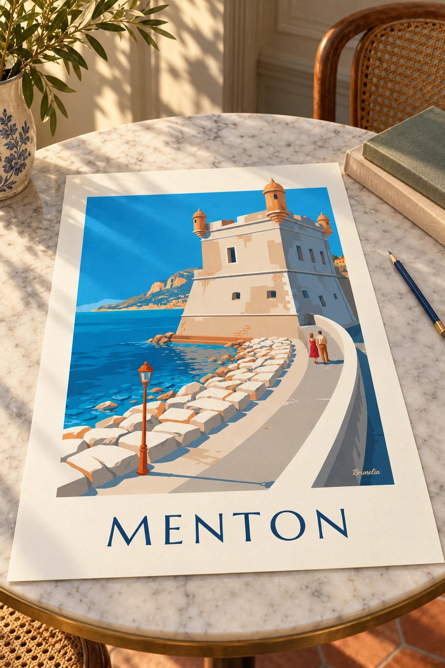 Plakat Bastionu starego portu w Menton nad morzem : na stole