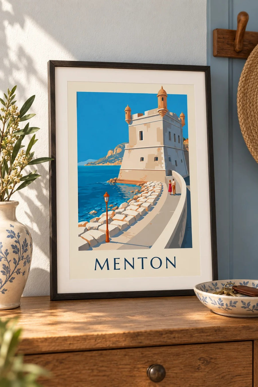 Plakat Bastionu starego portu w Menton nad morzem : mały format A4 w ramie