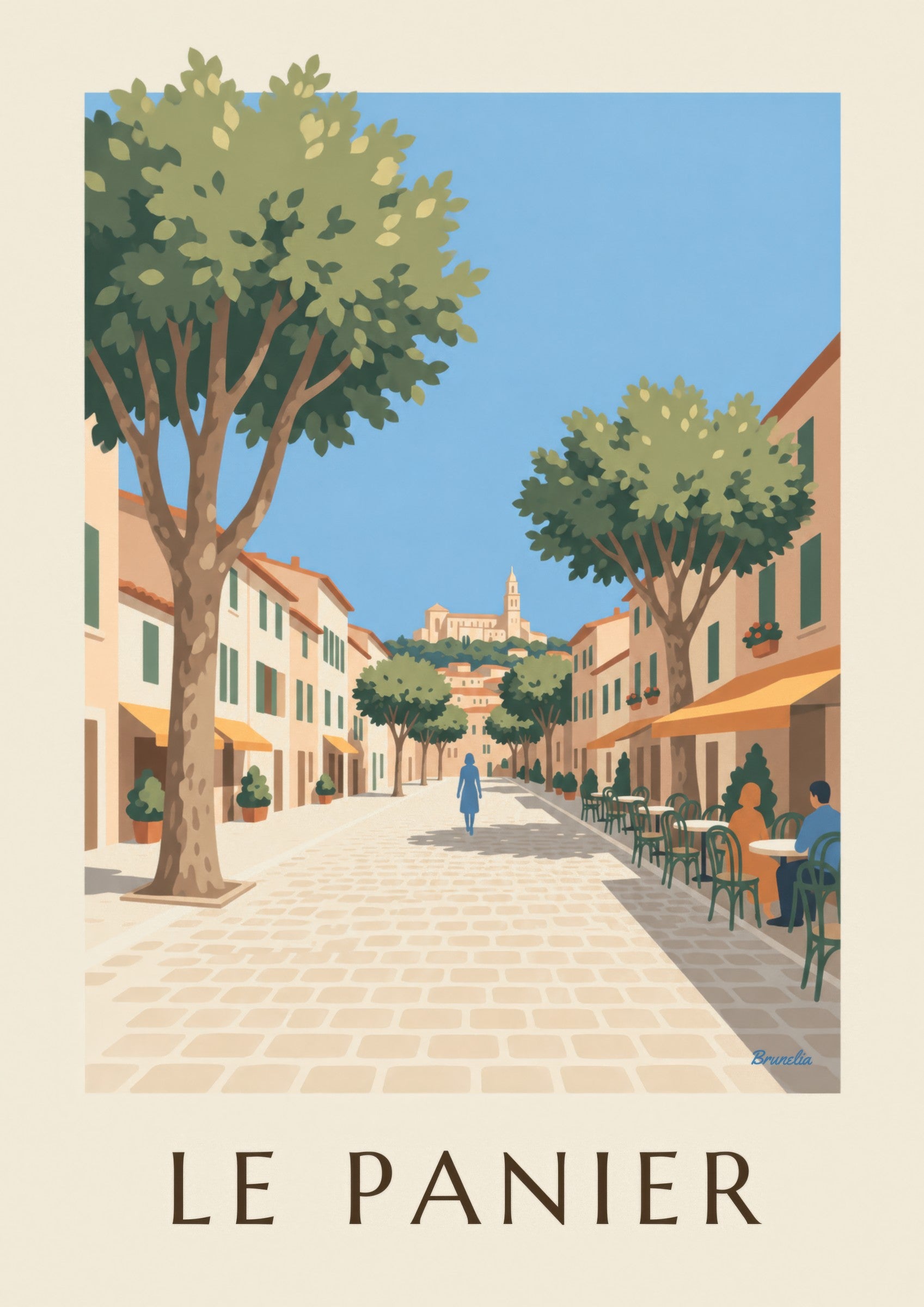 Affiche place de Lenche au Panier, terrasses et platanes: zbliżenie szczegółu