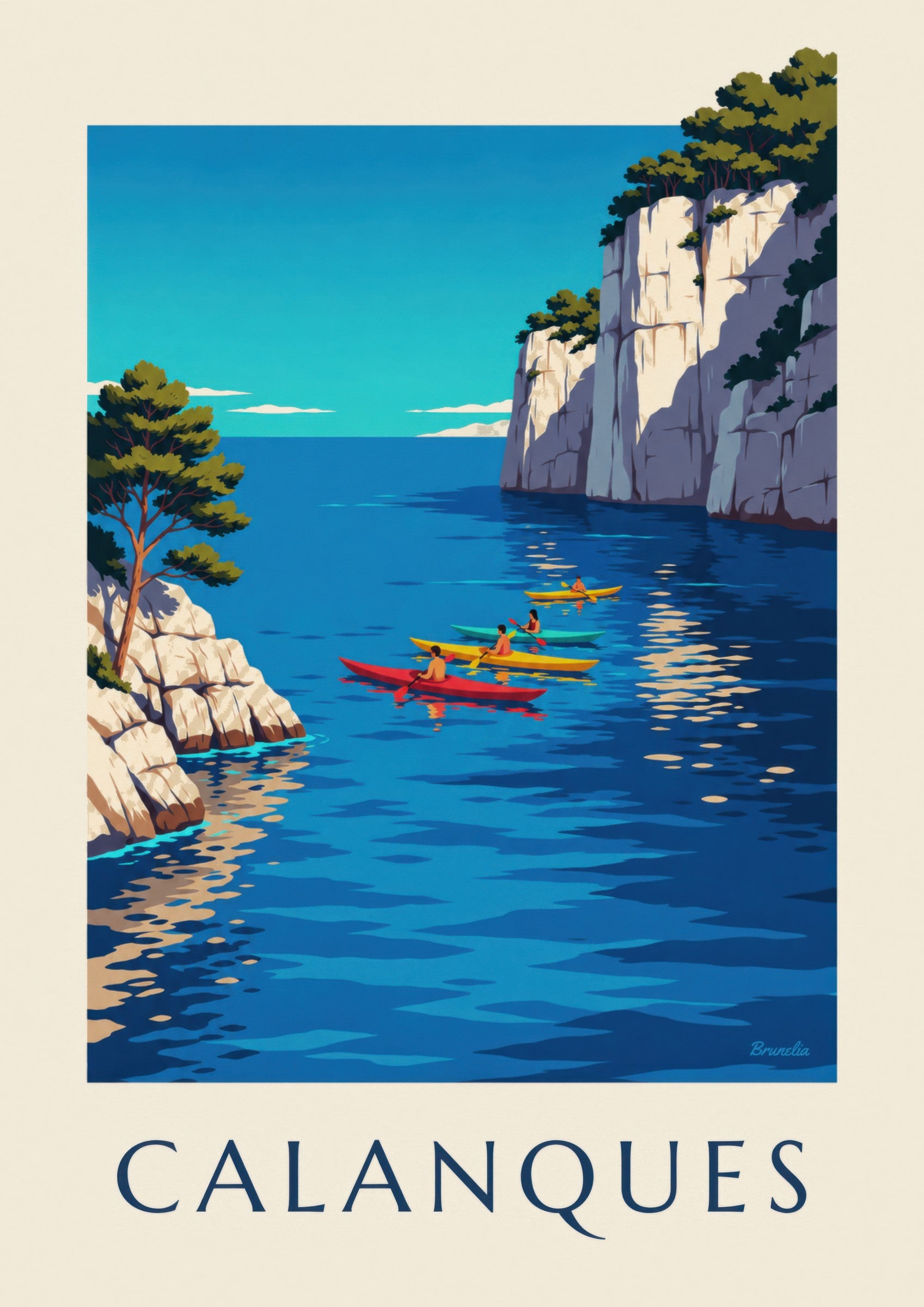 Affiche kayaks de mer dans les calanques: zbliżenie szczegółu