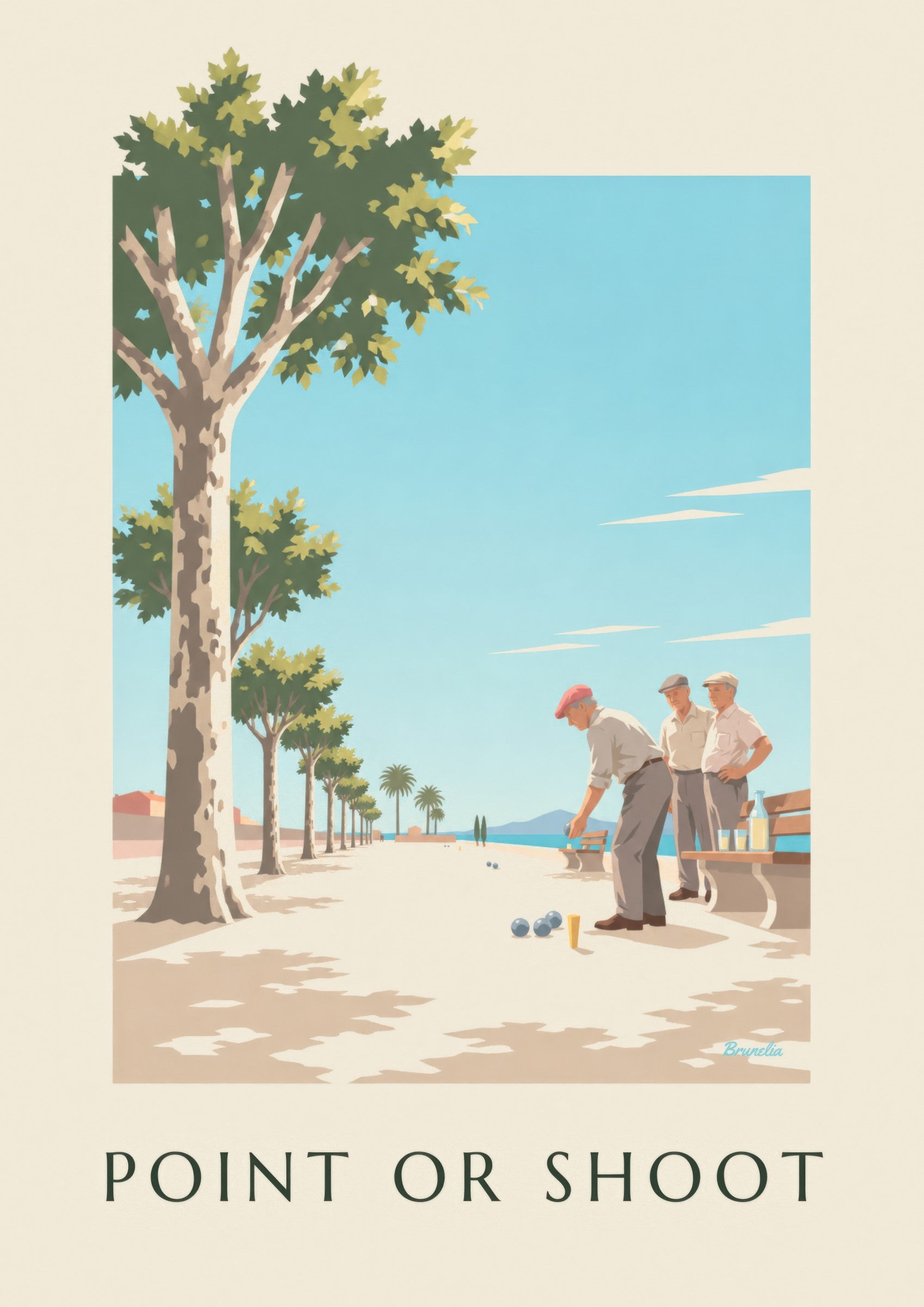 Affiche partie de pétanque sous les platanes: zbliżenie szczegółu