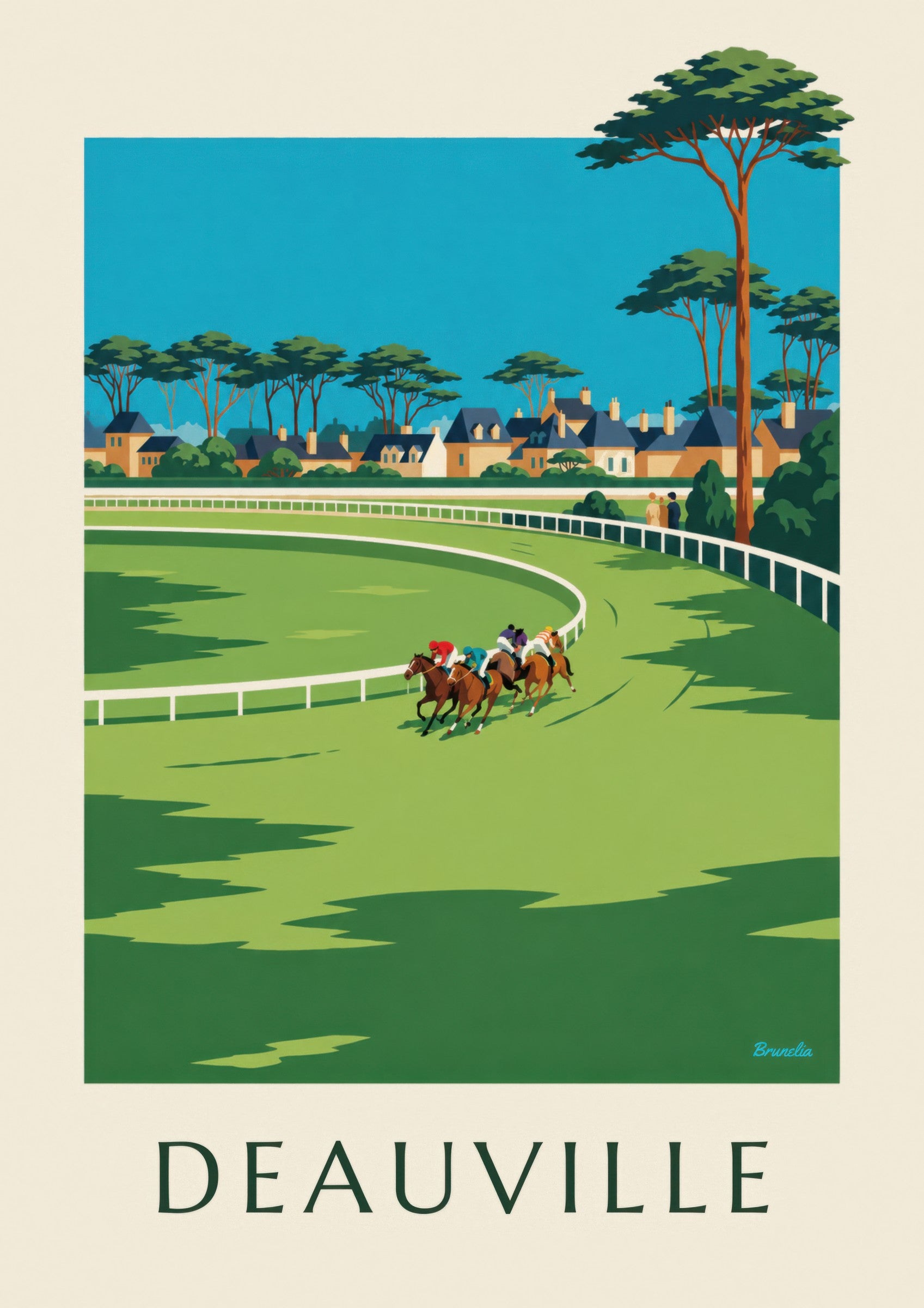 Affiche Deauville hippodrome et chevaux au galop: zbliżenie szczegółu