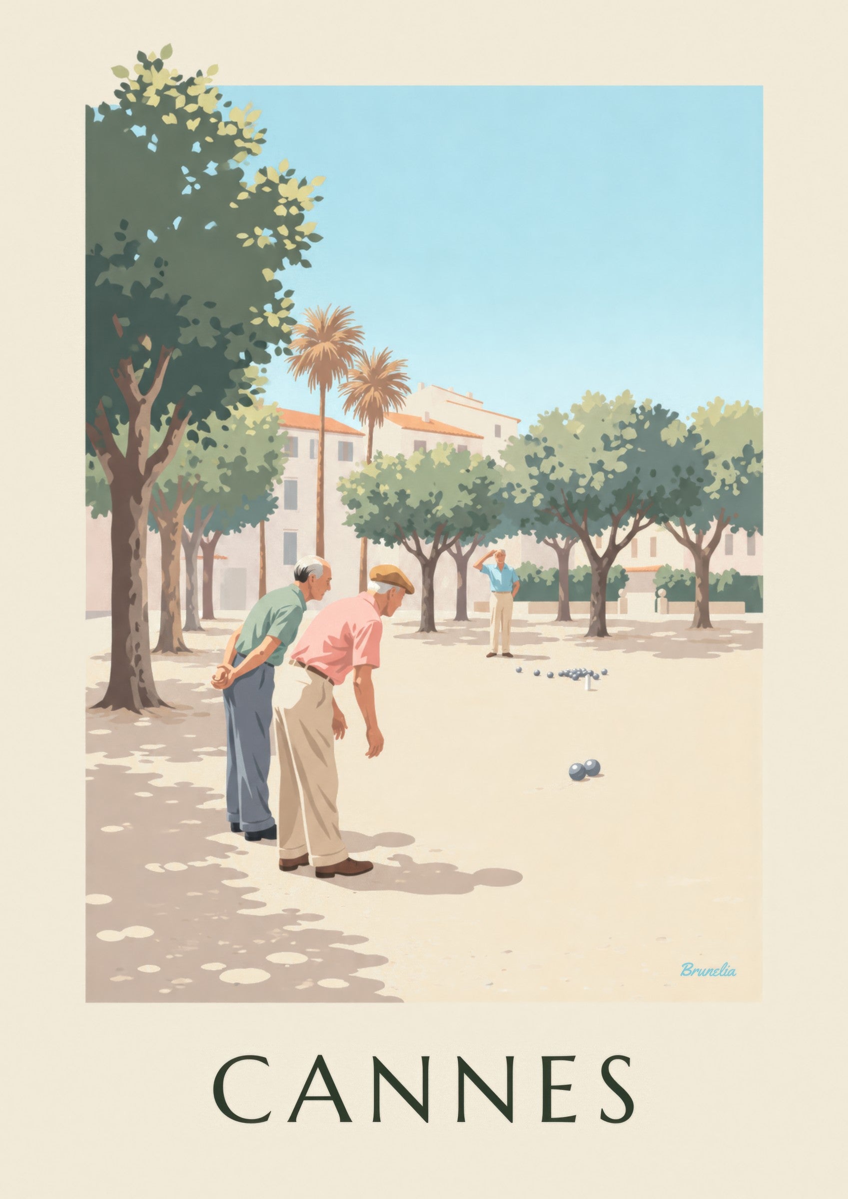 Affiche pétanque sous les platanes à Cannes: zbliżenie szczegółu