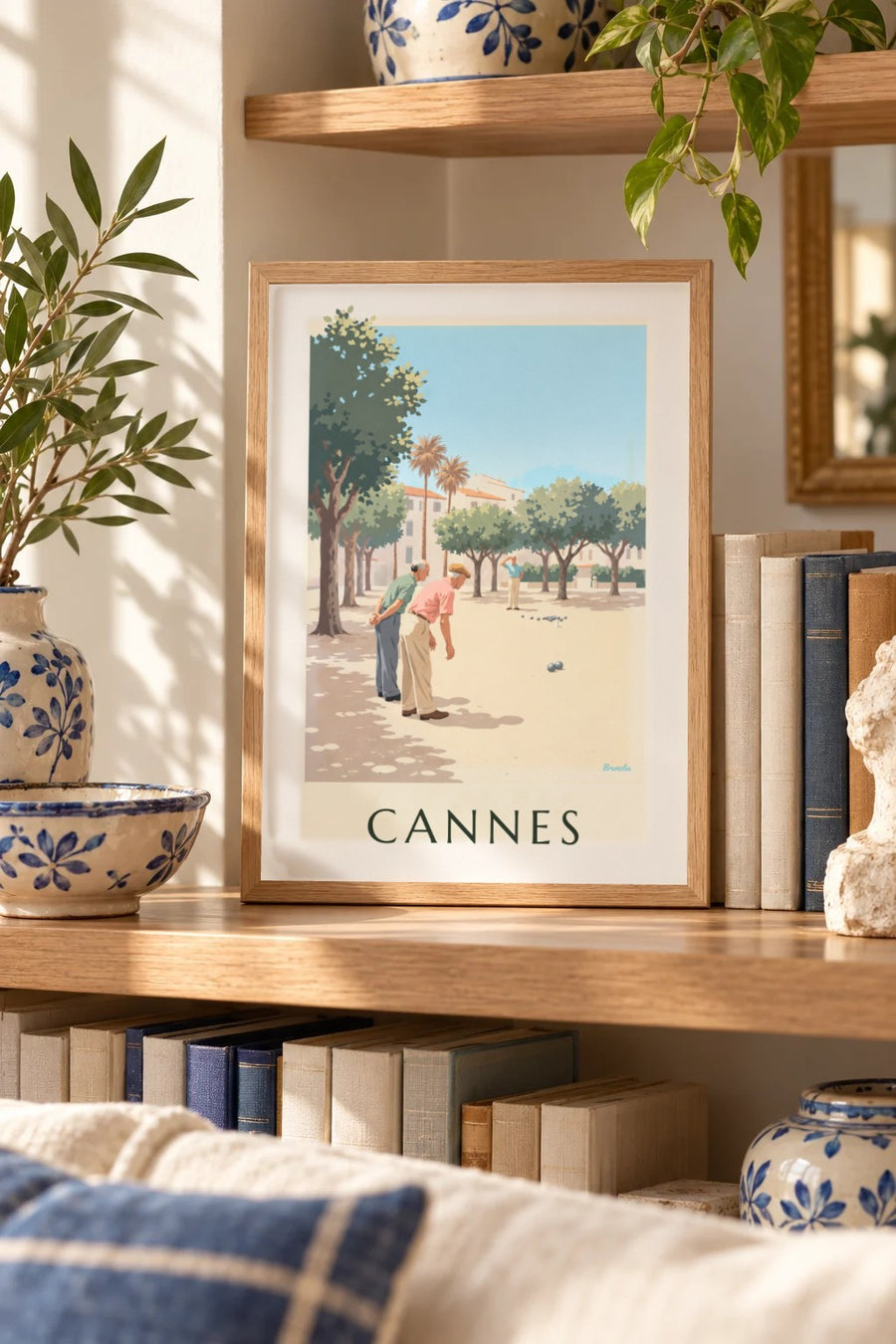 Affiche pétanque sous les platanes à Cannes : petit format A4 encadré