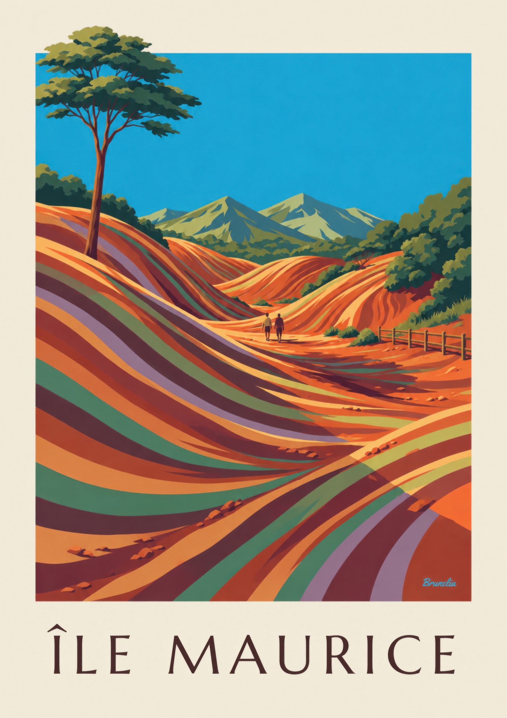 Affiche Île Maurice Chamarel terres des 7 couleurs (titre ÎLE MAURICE): zbliżenie szczegółu