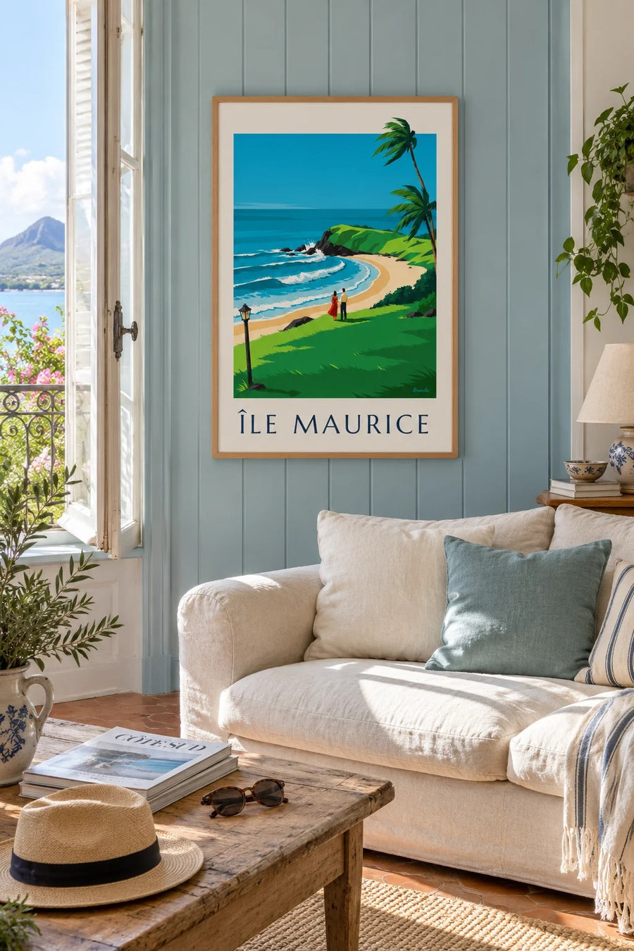 Affiche Île Maurice, côte sauvage de Gris-Gris (titre ÎLE MAURICE) : encadrée au mur