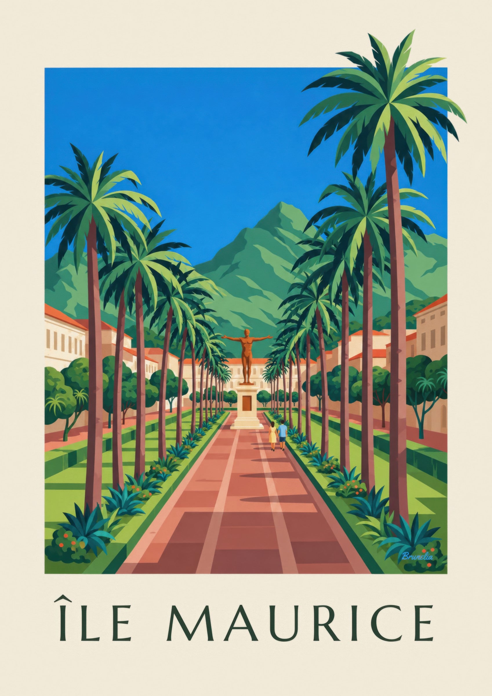 Affiche Port-Louis, place d'Armes et palmiers (titre ÎLE MAURICE): zbliżenie szczegółu