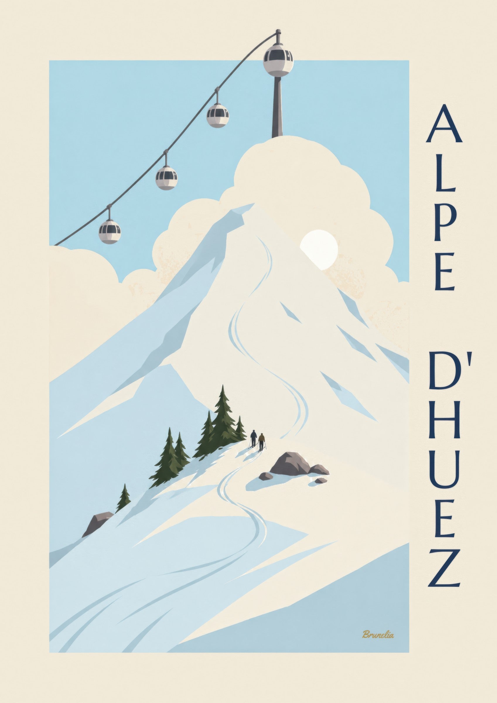 Affiche Alpe d'Huez, cabines œuf au-dessus des pistes: zbliżenie szczegółu