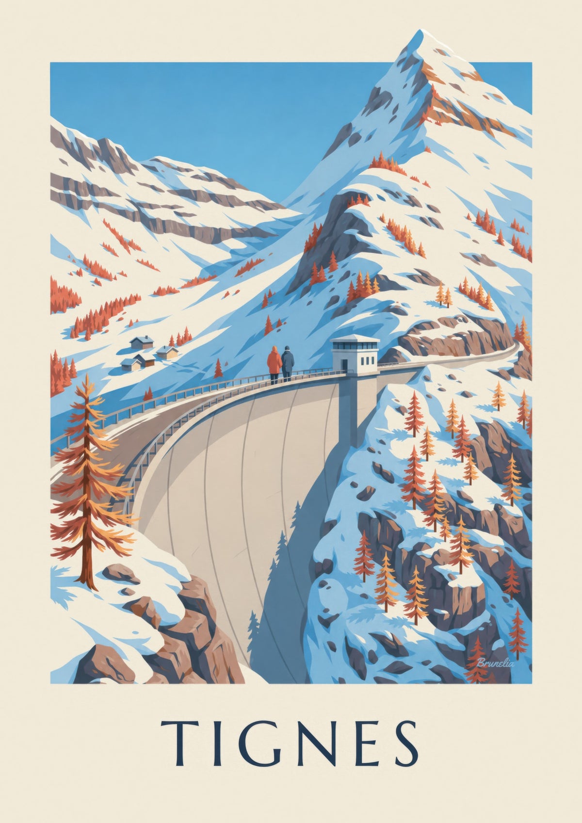 Plakat Tignes, wielka tama zimą