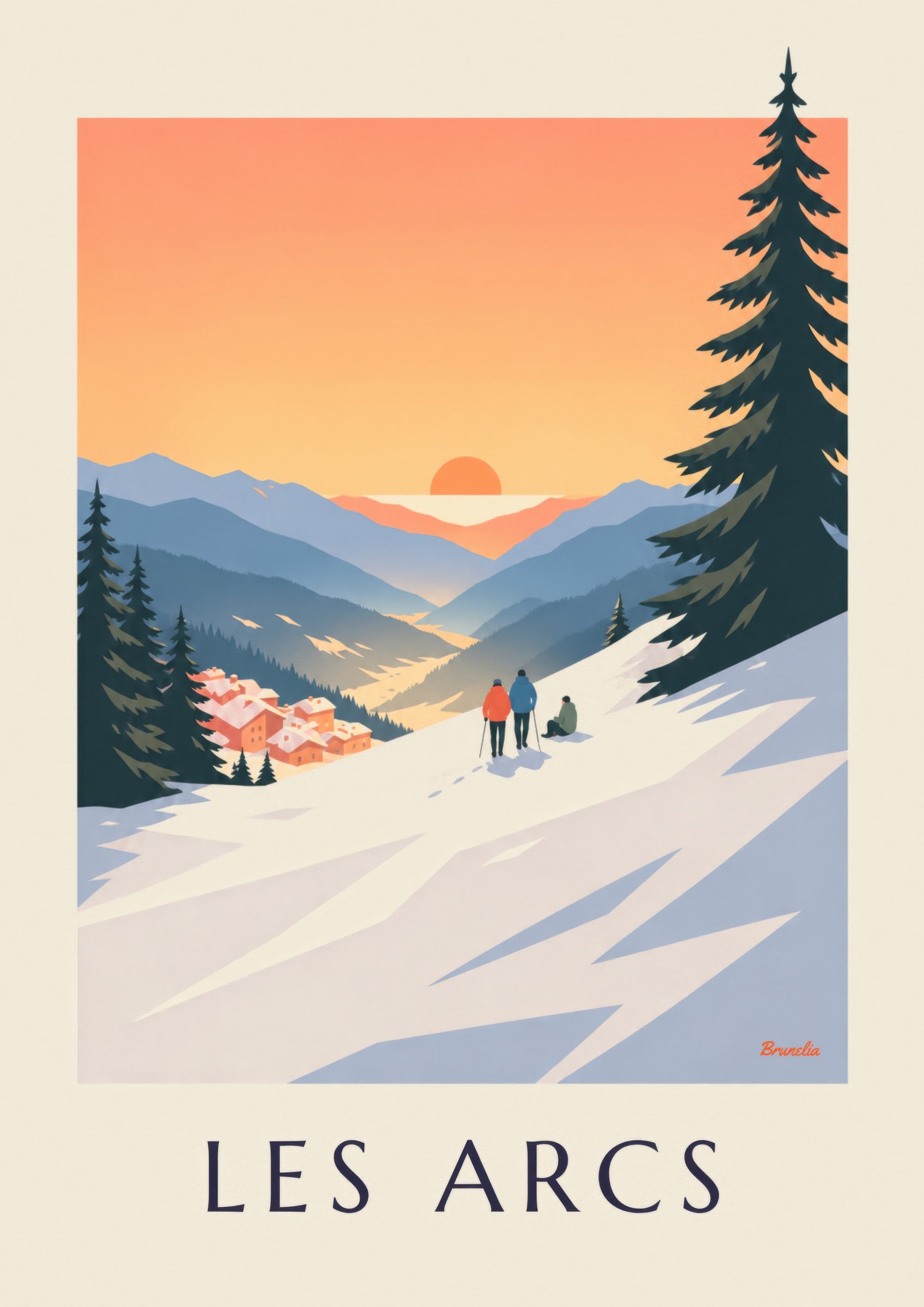 Affiche Les Arcs, coucher de soleil sur Arc 1800: zbliżenie szczegółu