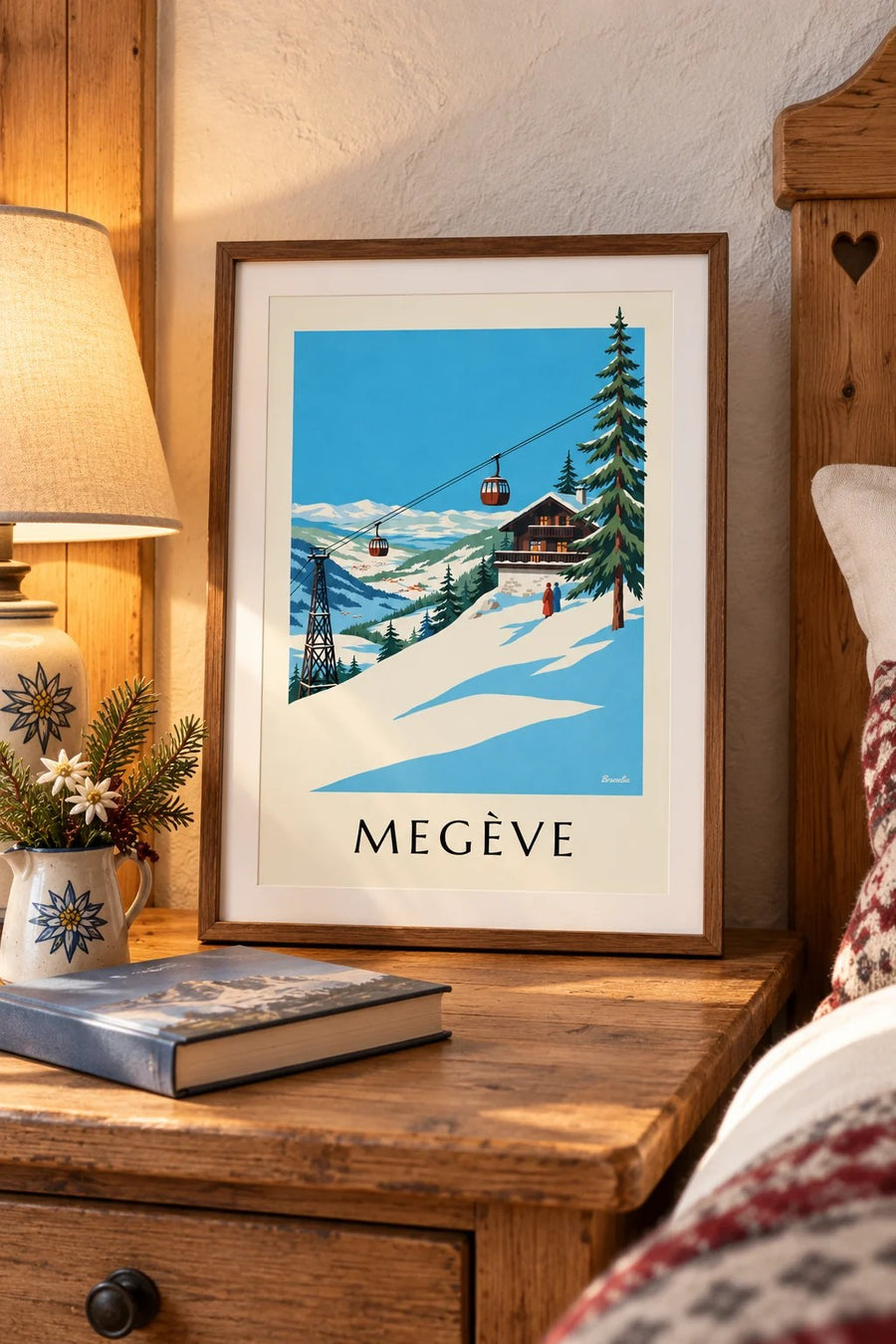 Affiche Megève, télécabine du Mont d'Arbois : petit format A4 encadré