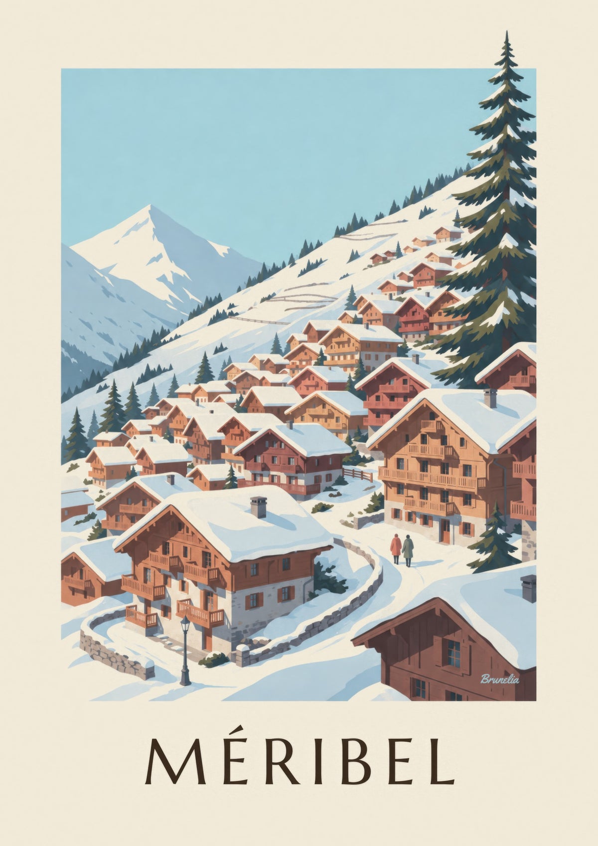 Affiche Méribel, chalets sous la neige