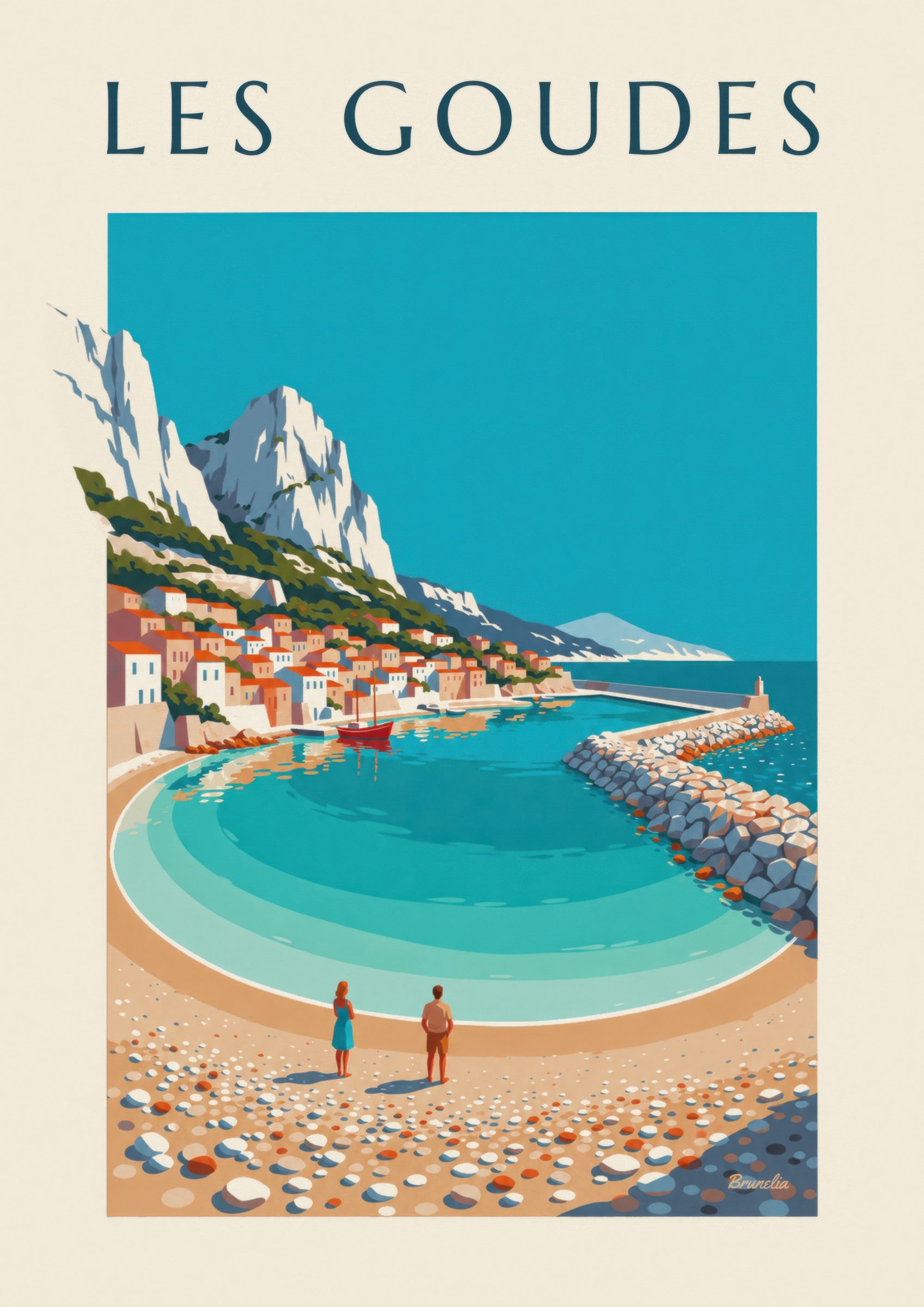 Affiche port des Goudes à Marseille, crique et digue: zbliżenie szczegółu