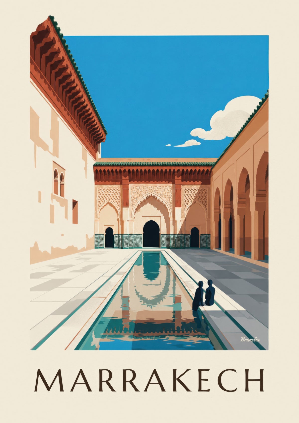 Plakat dziedzińca medresy Ben Youssef w Marrakeszu