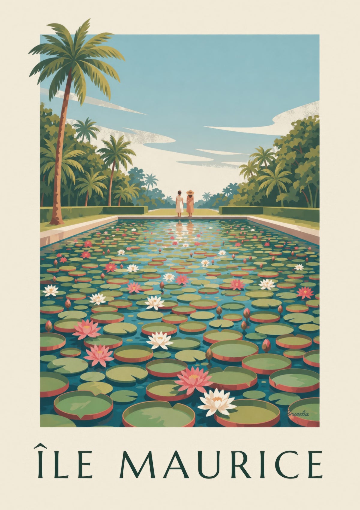Plakat Mauritius i gigantyczne lilie wodne (tytuł ÎLE MAURICE)