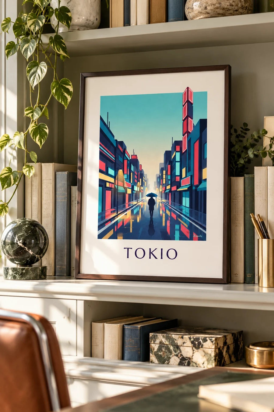 Plakat deszczowa noc i neony w dzielnicy Shinjuku w Tokio: mały format A4 w ramce