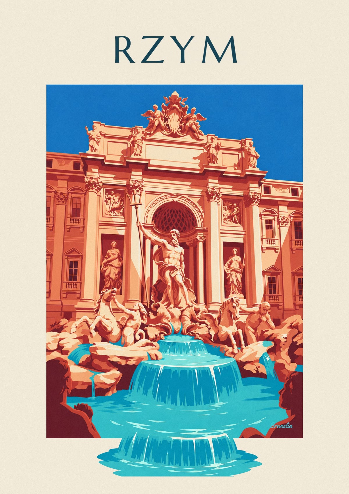 Plakat Fontanna di Trevi i posąg Neptuna w Rzymie
