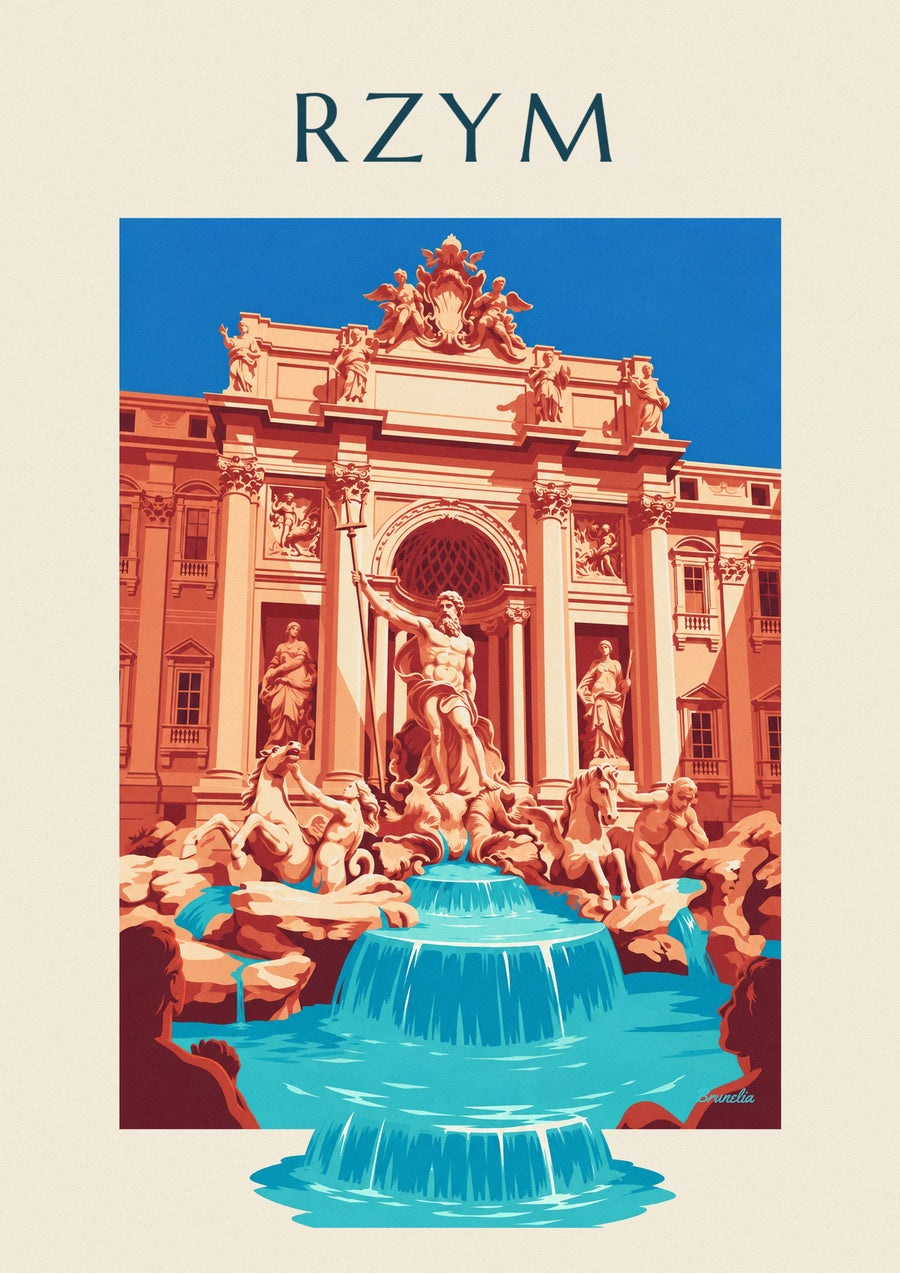 Plakat Fontanna di Trevi i posąg Neptuna w Rzymie