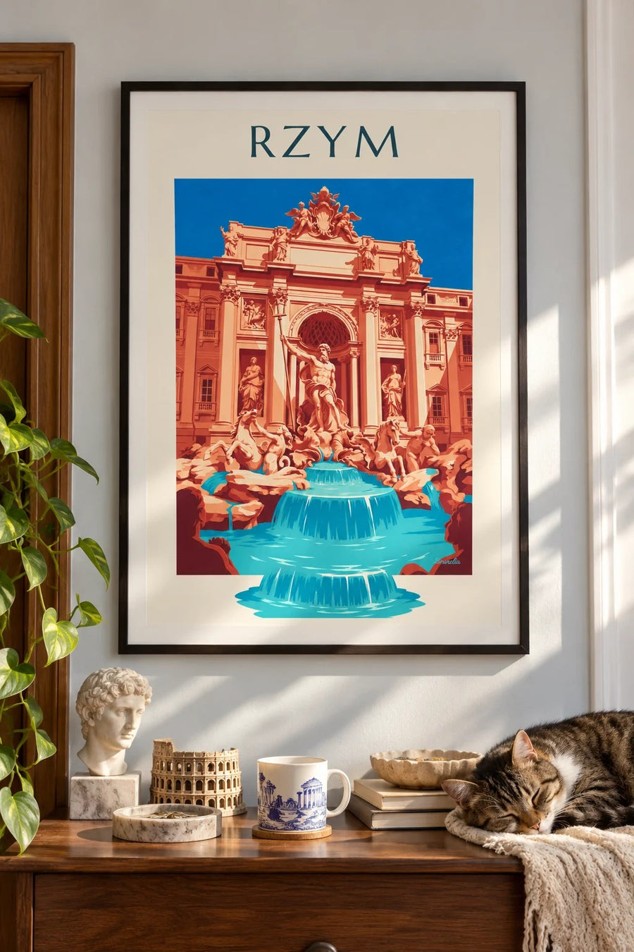 Plakat Fontanna di Trevi i posąg Neptuna w Rzymie: plakat w ramie na ścianie