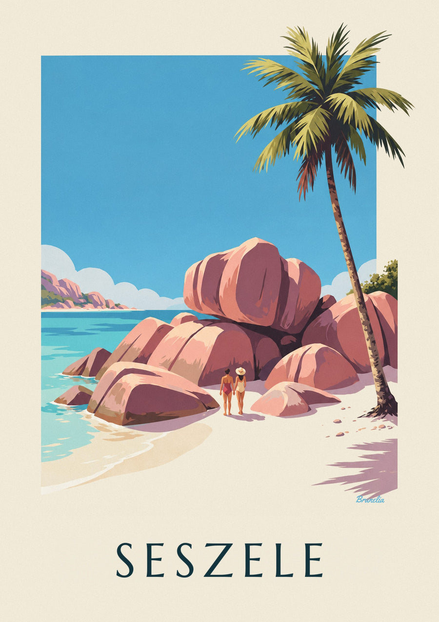 Plakat zatoczka Anse Source d’Argent na La Digue na Seszelach