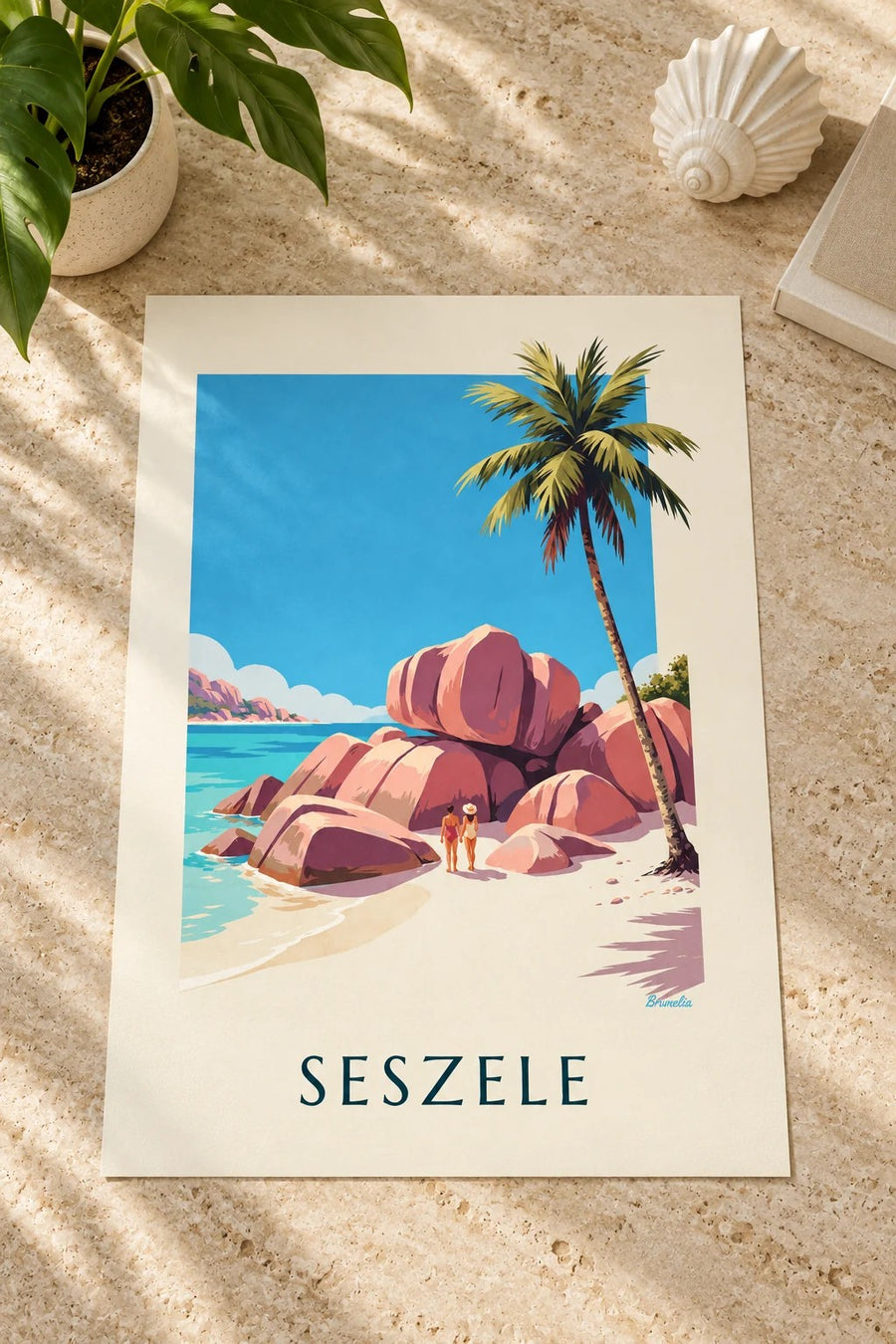 Plakat zatoczka Anse Source d’Argent na La Digue na Seszelach: na stole