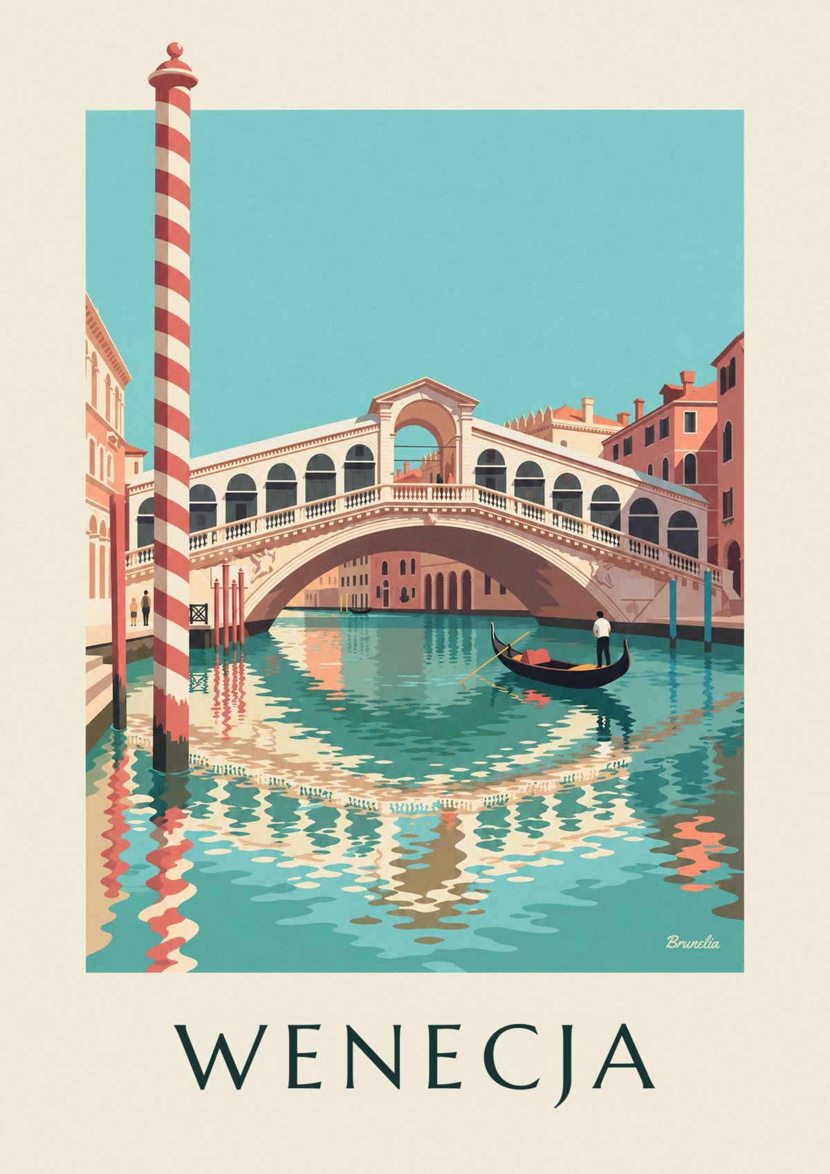 Plakat most Rialto i gondola na Canal Grande w Wenecji