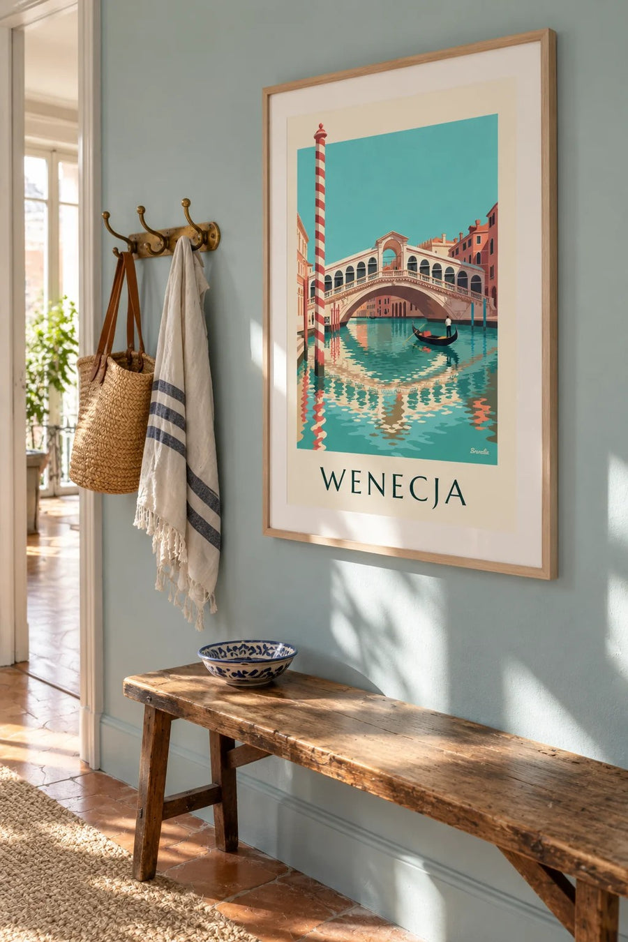 Plakat most Rialto i gondola na Canal Grande w Wenecji: w ramie na ścianie
