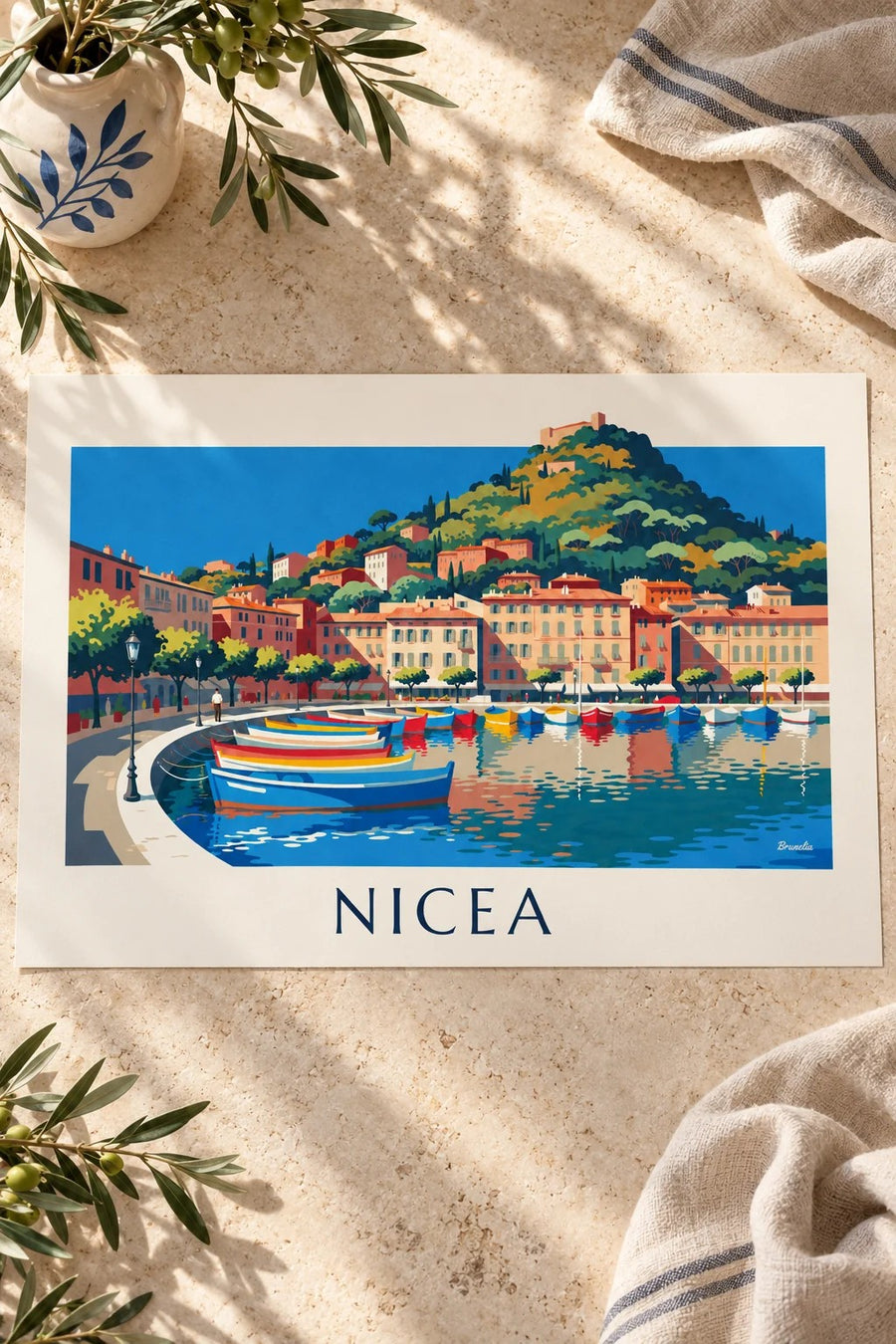 Plakat port Lympia i Wzgórze Zamkowe w Nicei: na stole