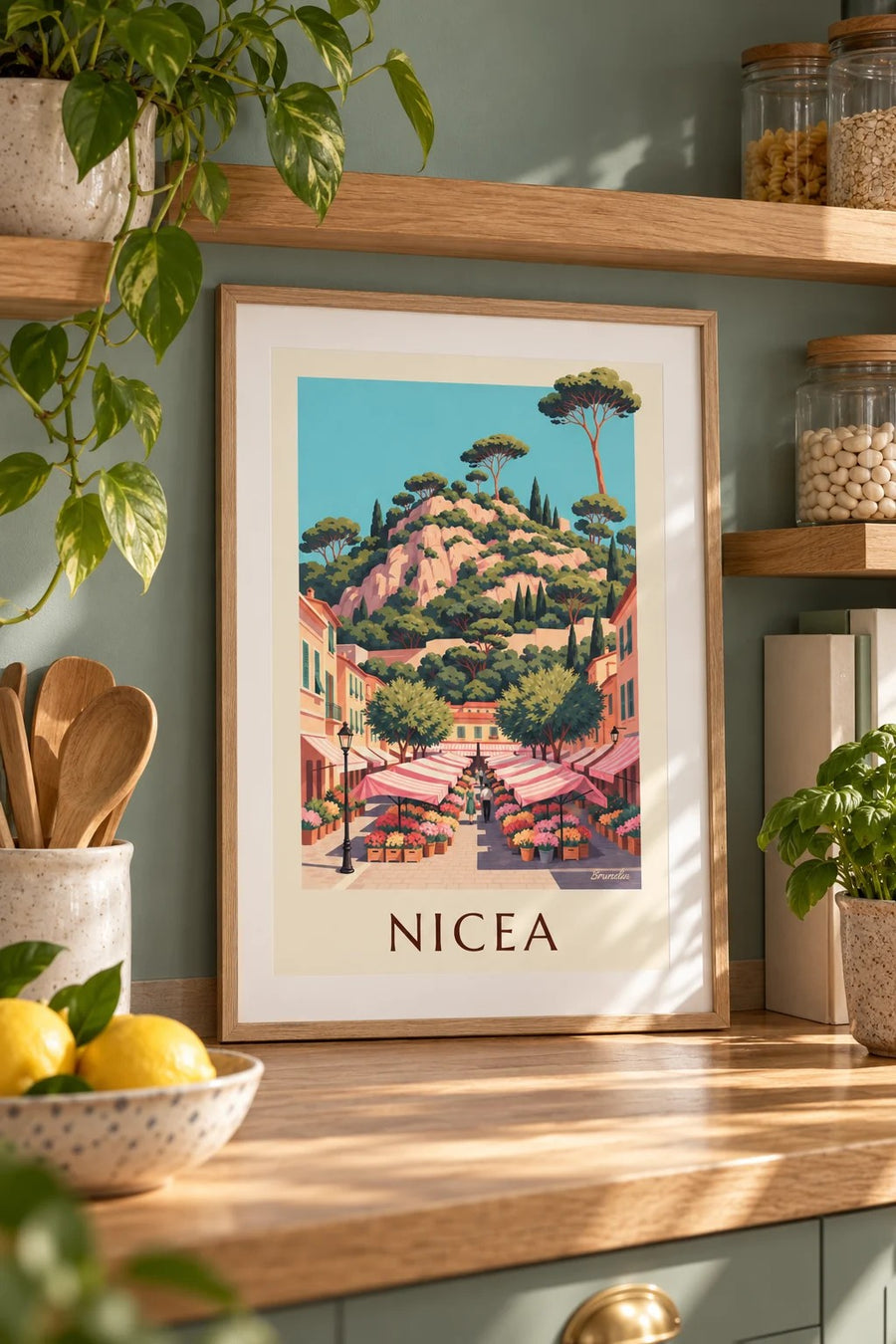 Plakat targ kwiatowy Cours Saleya w Nicei: mały format A4 w ramce
