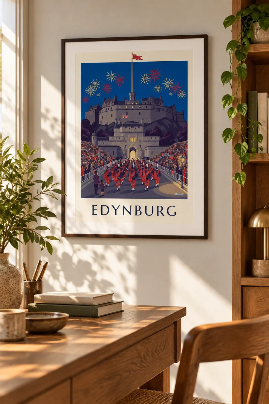Plakat zamek w Edynburgu i Military Tattoo nocą: mały format A4 w ramce