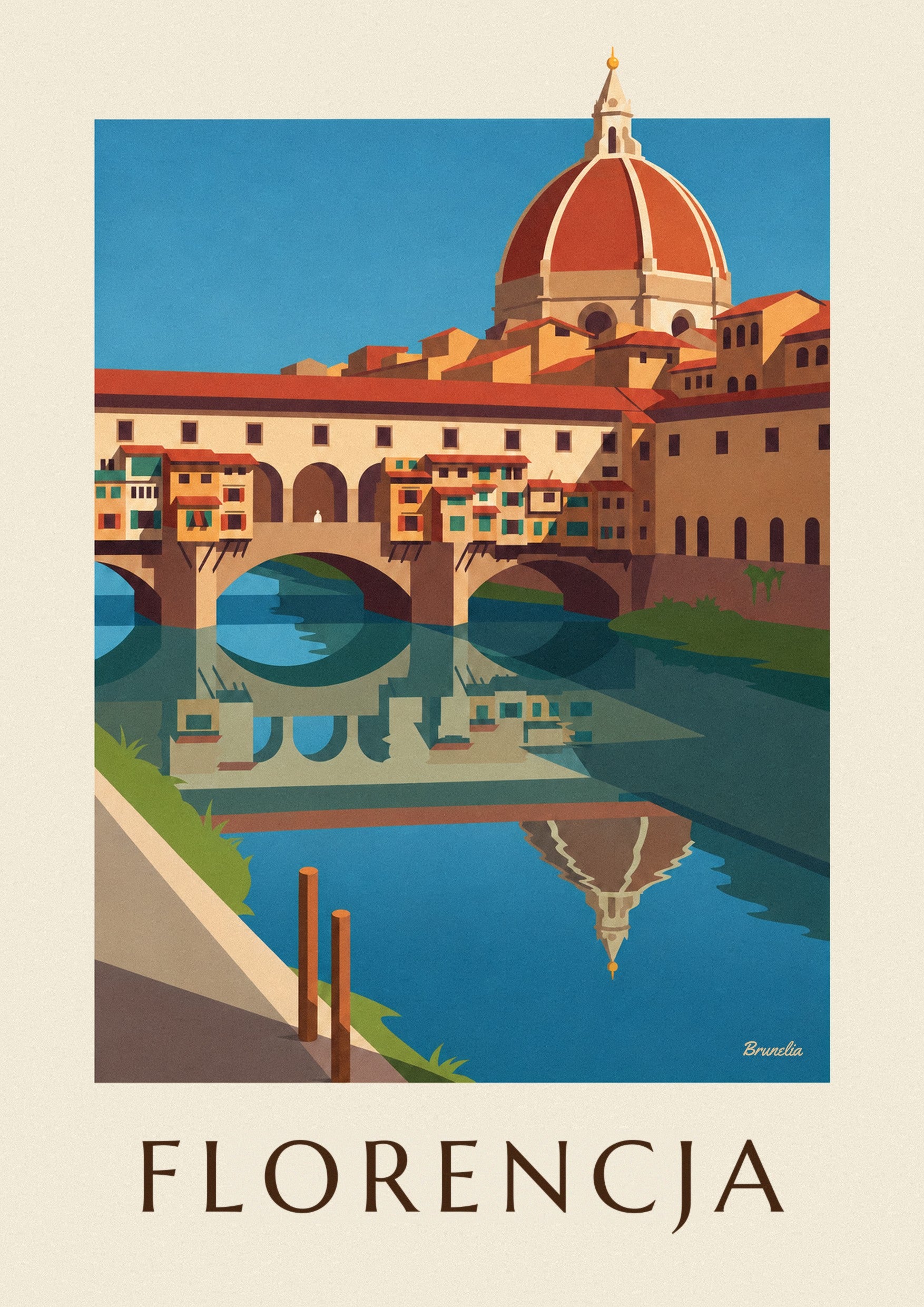Plakat Ponte Vecchio i Arno we Florencji: zbliżenie szczegółu